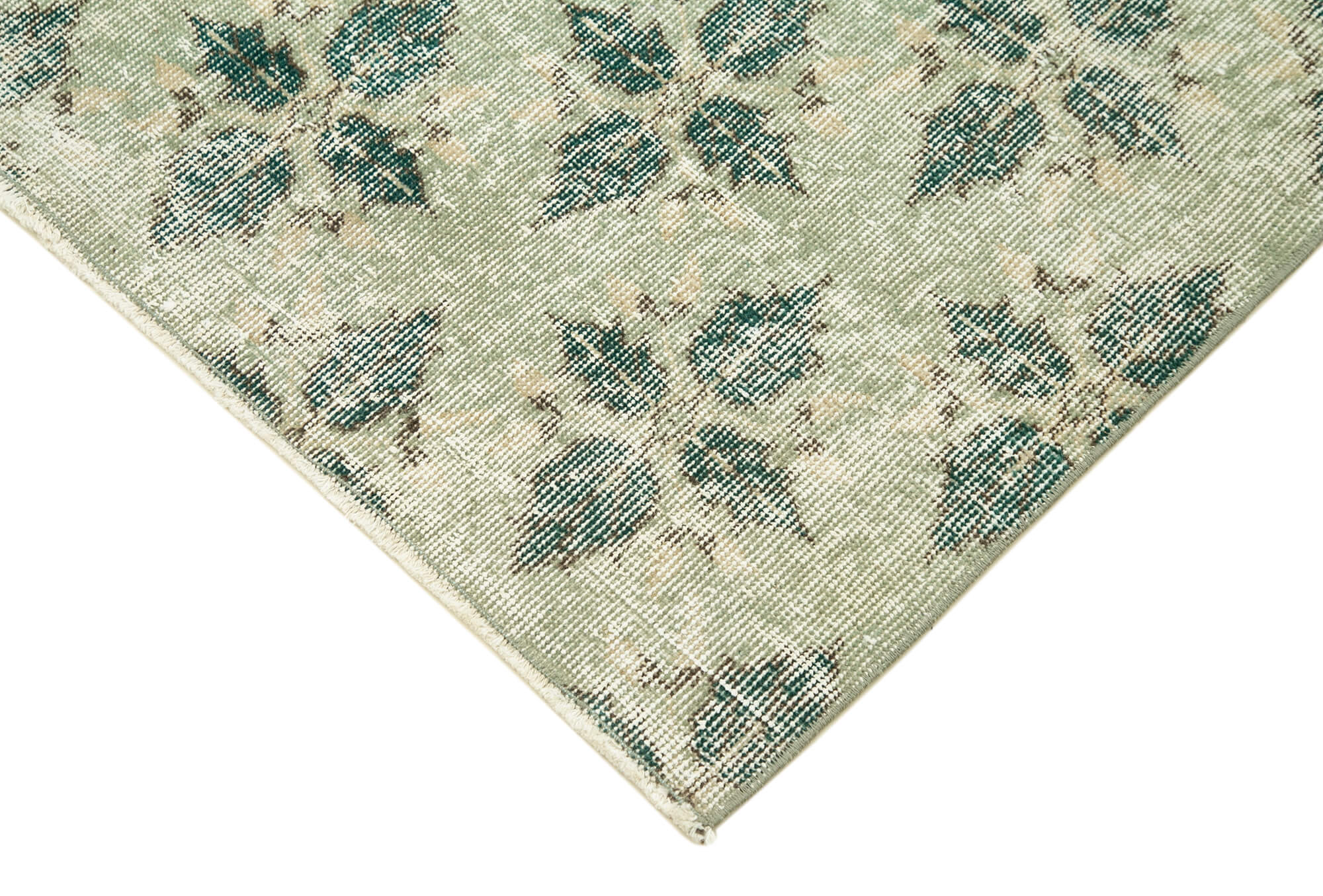 Handmade Vintage Area Rug - Overdyed Green Wool Cotton Rug 3'3''x6'8'' | Turkish Hand Knotted Carpet