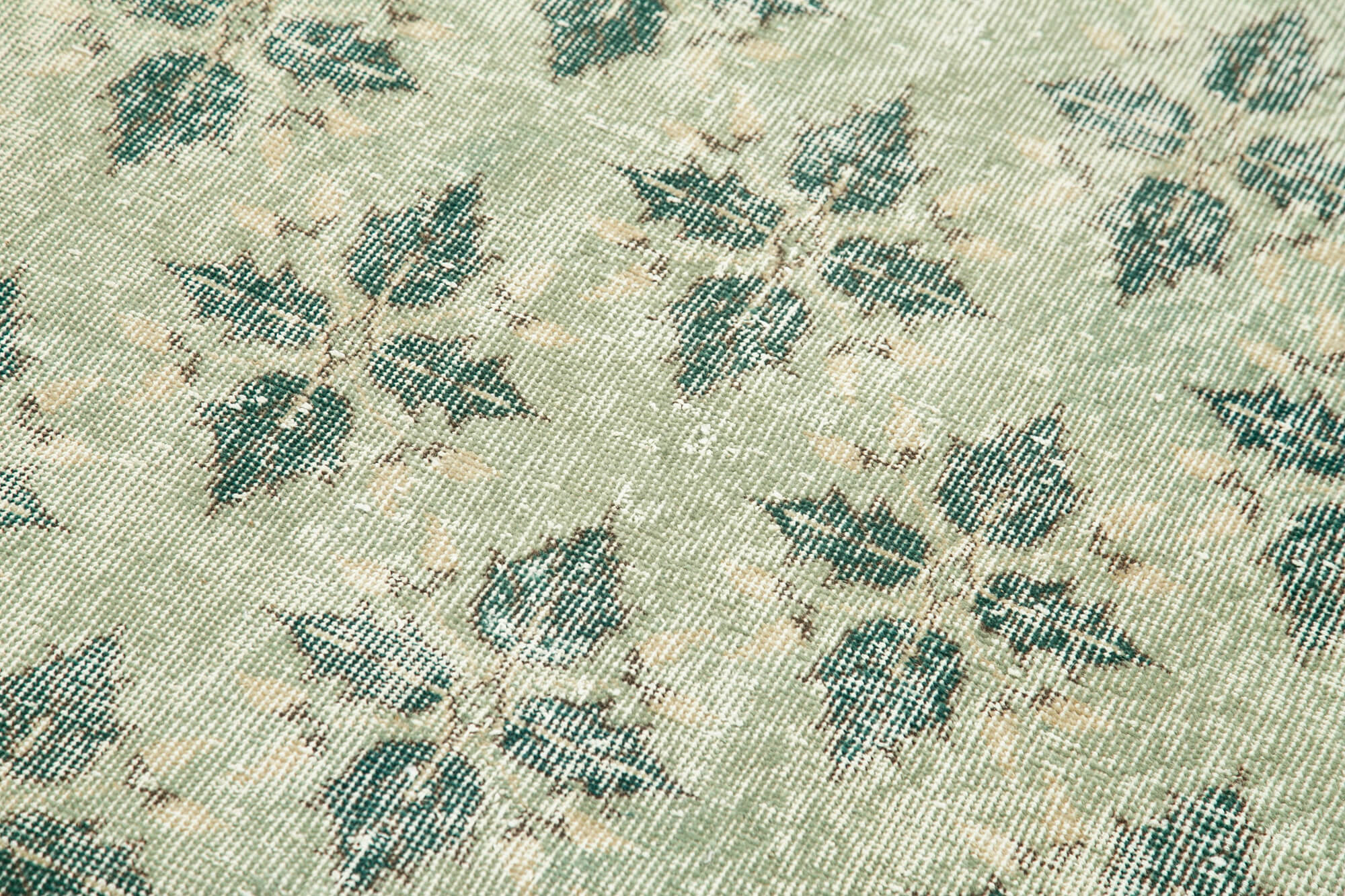 Handmade Vintage Area Rug - Overdyed Green Wool Cotton Rug 3'3''x6'8'' | Turkish Hand Knotted Carpet