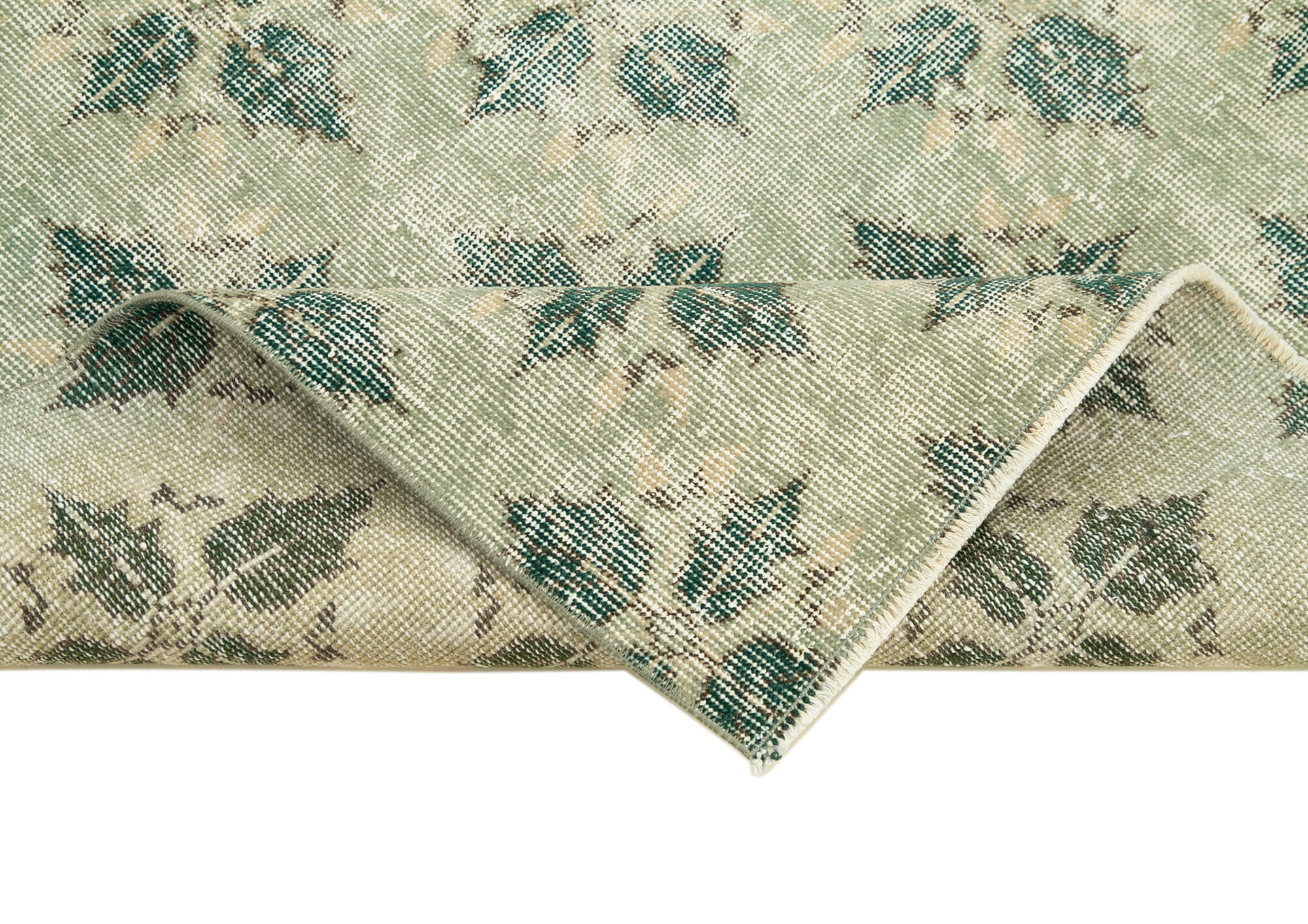 Handmade Vintage Area Rug - Overdyed Green Wool Cotton Rug 3'3''x6'8'' | Turkish Hand Knotted Carpet