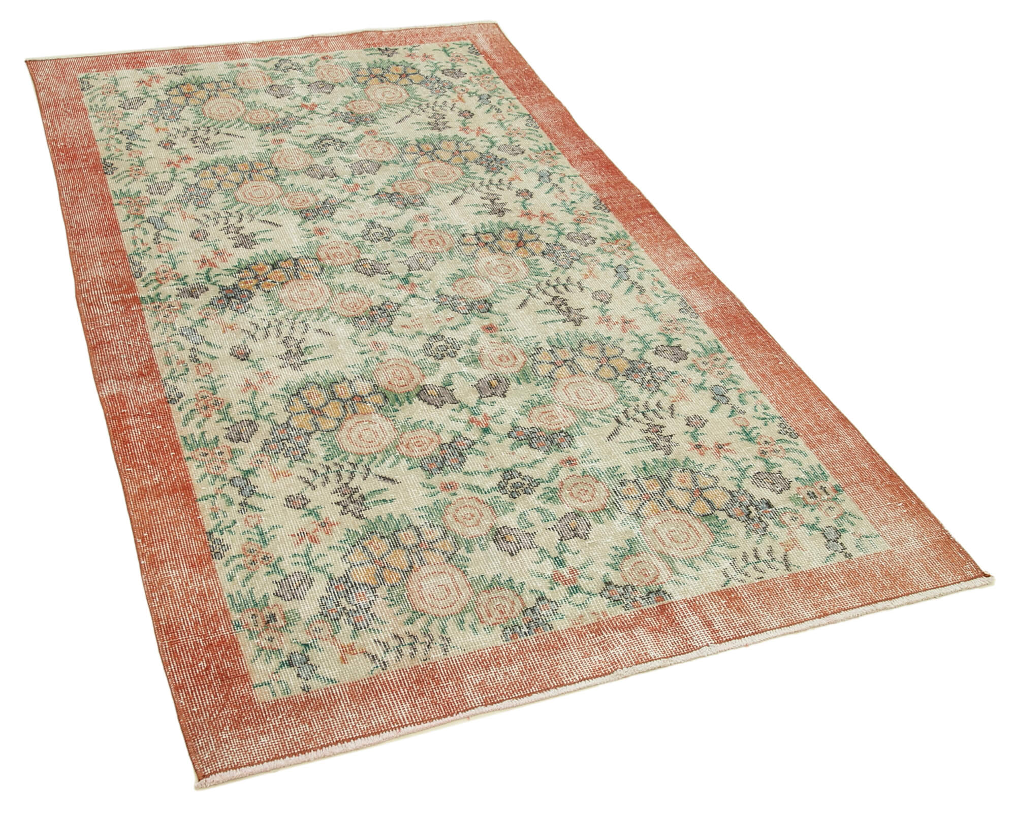 Handmade Area Rug – Overdyed Beige Vintage Cotton Wool Carpet 3'7''x6'6''