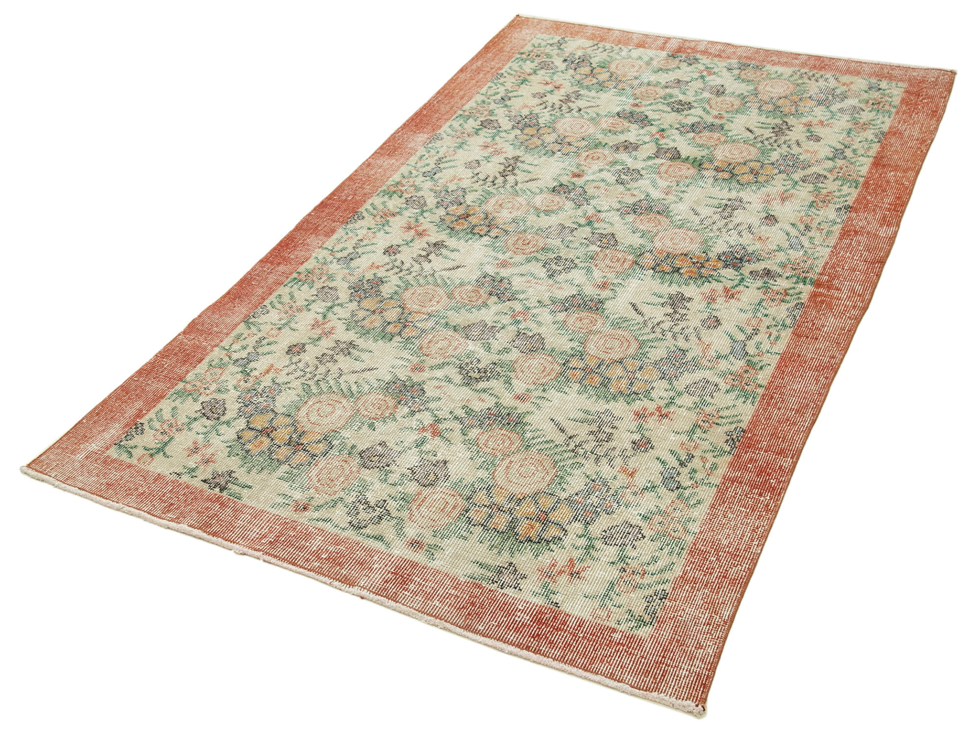 Handmade Area Rug – Overdyed Beige Vintage Cotton Wool Carpet 3'7''x6'6''