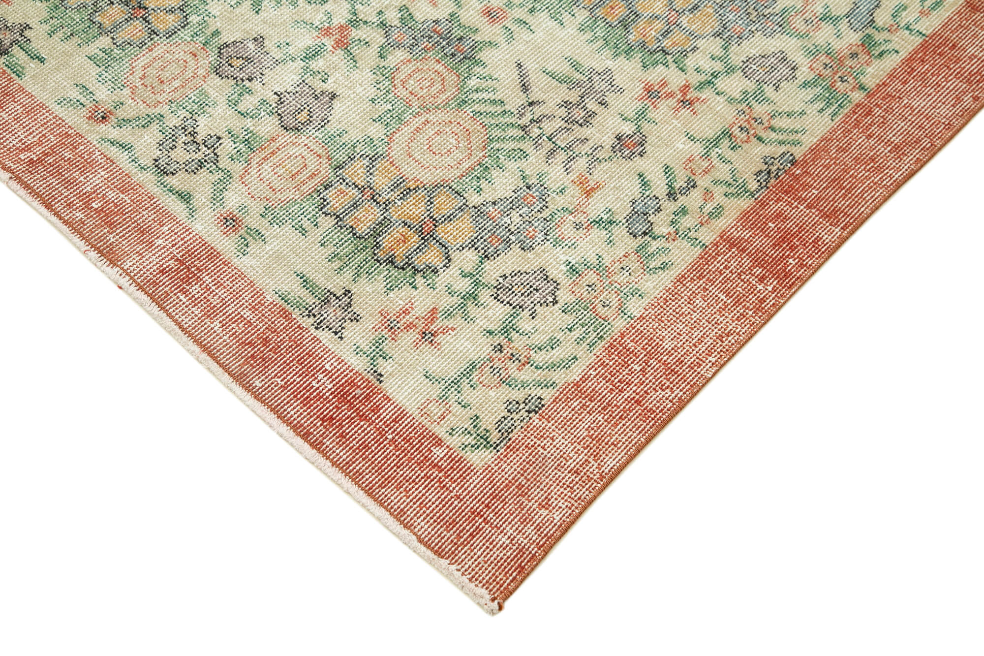Handmade Area Rug – Overdyed Beige Vintage Cotton Wool Carpet 3'7''x6'6''