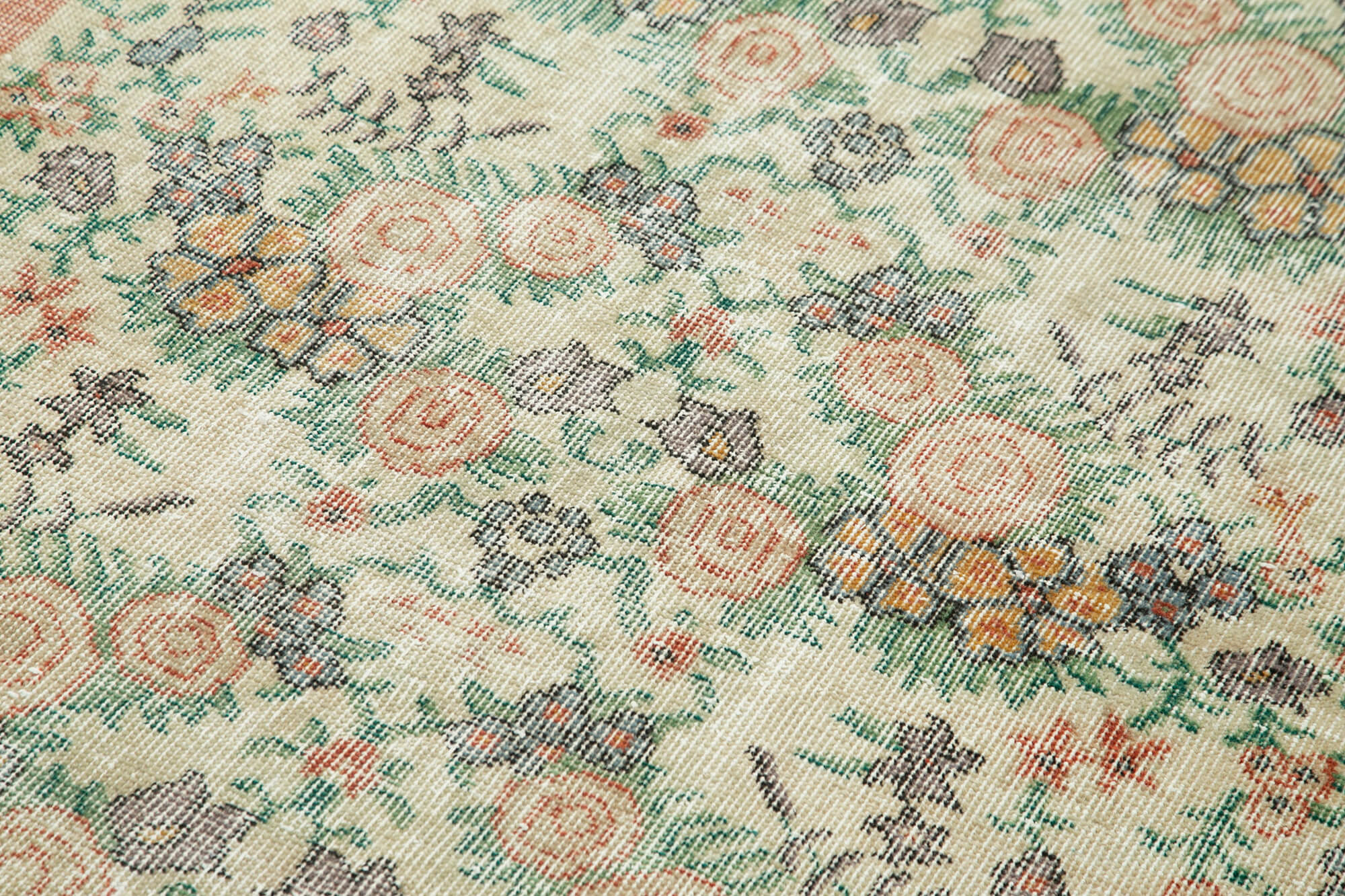Handmade Area Rug – Overdyed Beige Vintage Cotton Wool Carpet 3'7''x6'6''