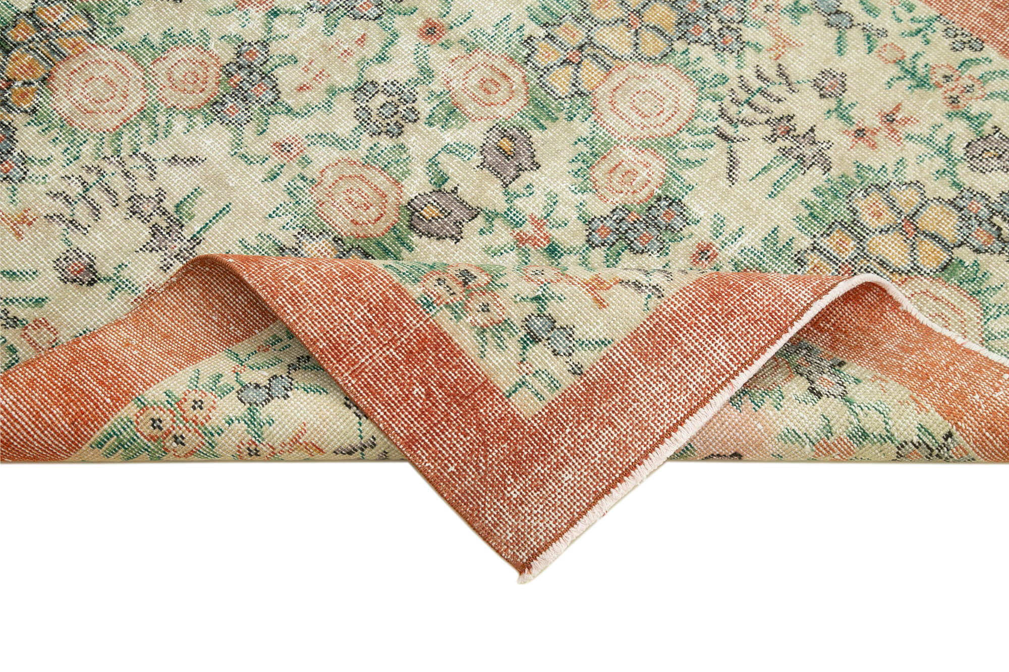 Handmade Area Rug – Overdyed Beige Vintage Cotton Wool Carpet 3'7''x6'6''