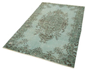 Handmade Area Rug – Overdyed Green Vintage Wool Cotton Carpet 3'10" x 6'7"