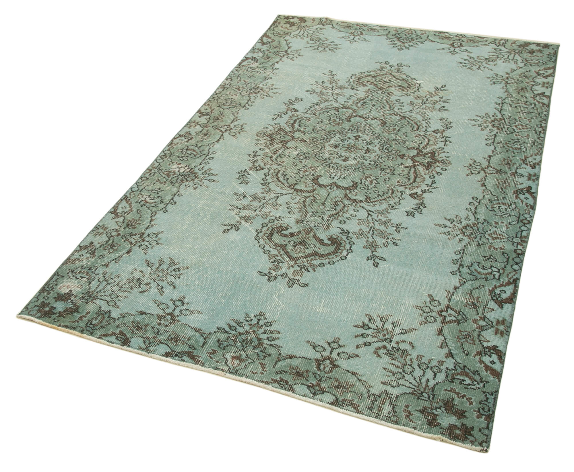 Handmade Area Rug – Overdyed Green Vintage Wool Cotton Carpet 3'10" x 6'7"