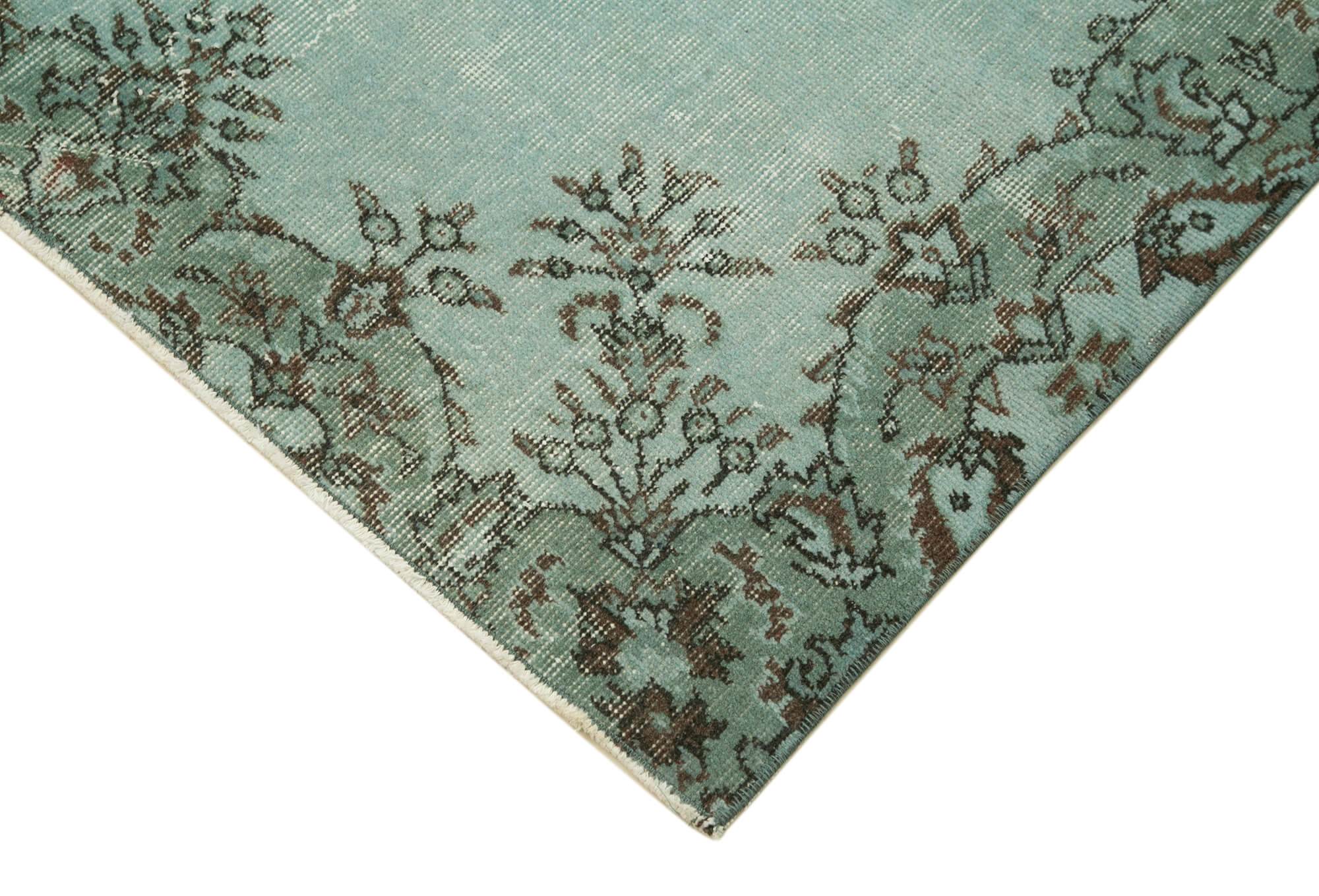 Handmade Area Rug – Overdyed Green Vintage Wool Cotton Carpet 3'10" x 6'7"
