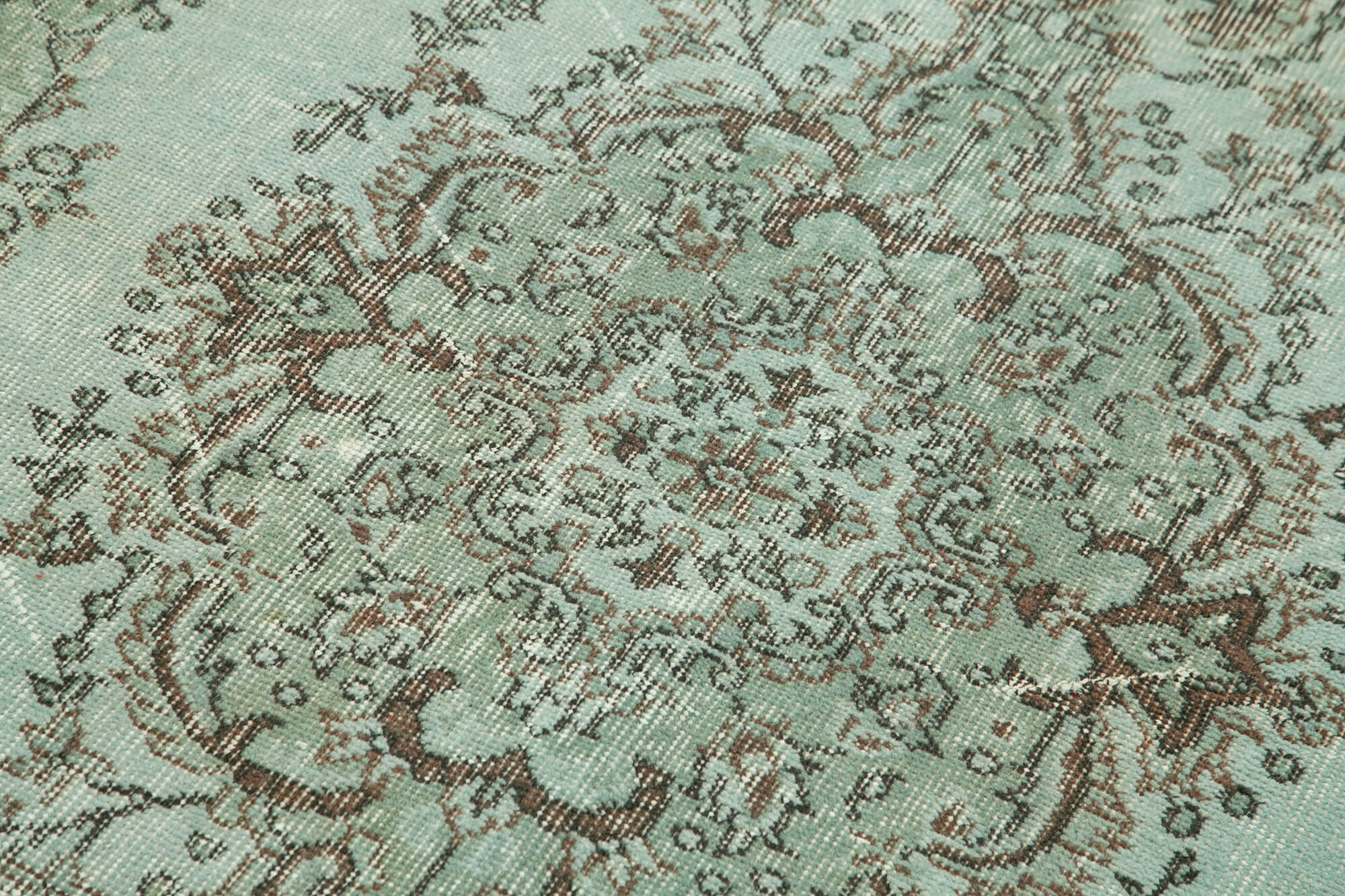 Handmade Area Rug – Overdyed Green Vintage Wool Cotton Carpet 3'10" x 6'7"