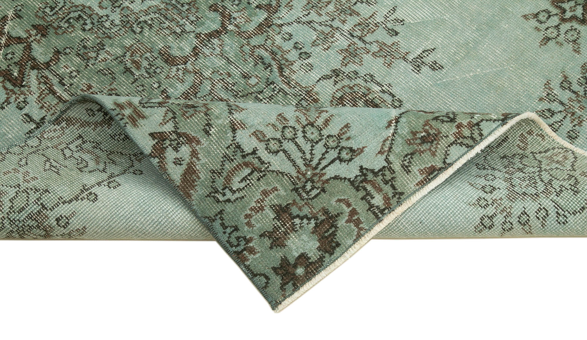 Handmade Area Rug – Overdyed Green Vintage Wool Cotton Carpet 3'10" x 6'7"