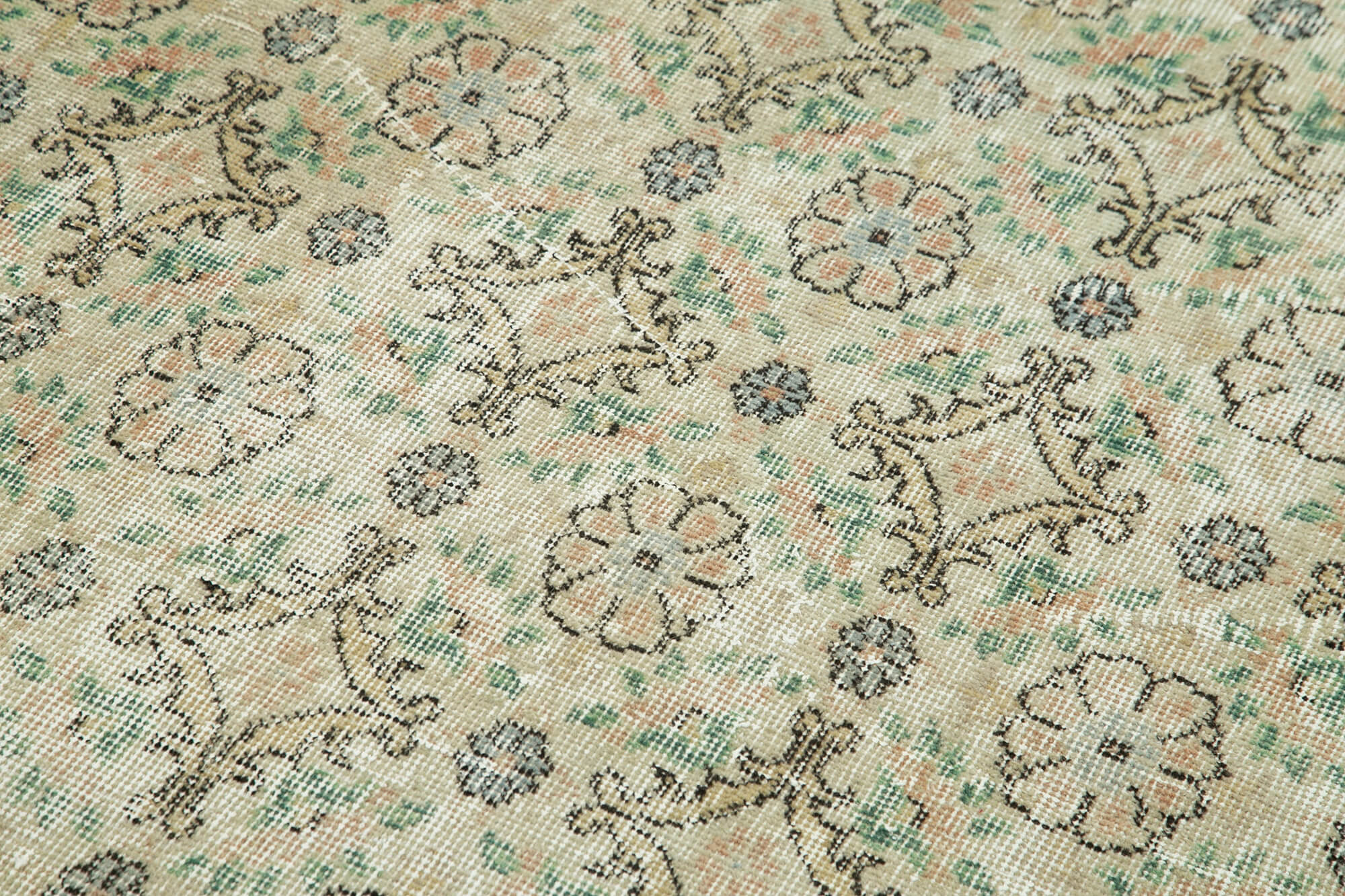 Handmade Area Rug – Overdyed Vintage Cotton Wool Blend, Soft Beige, 3'7''x6'7''