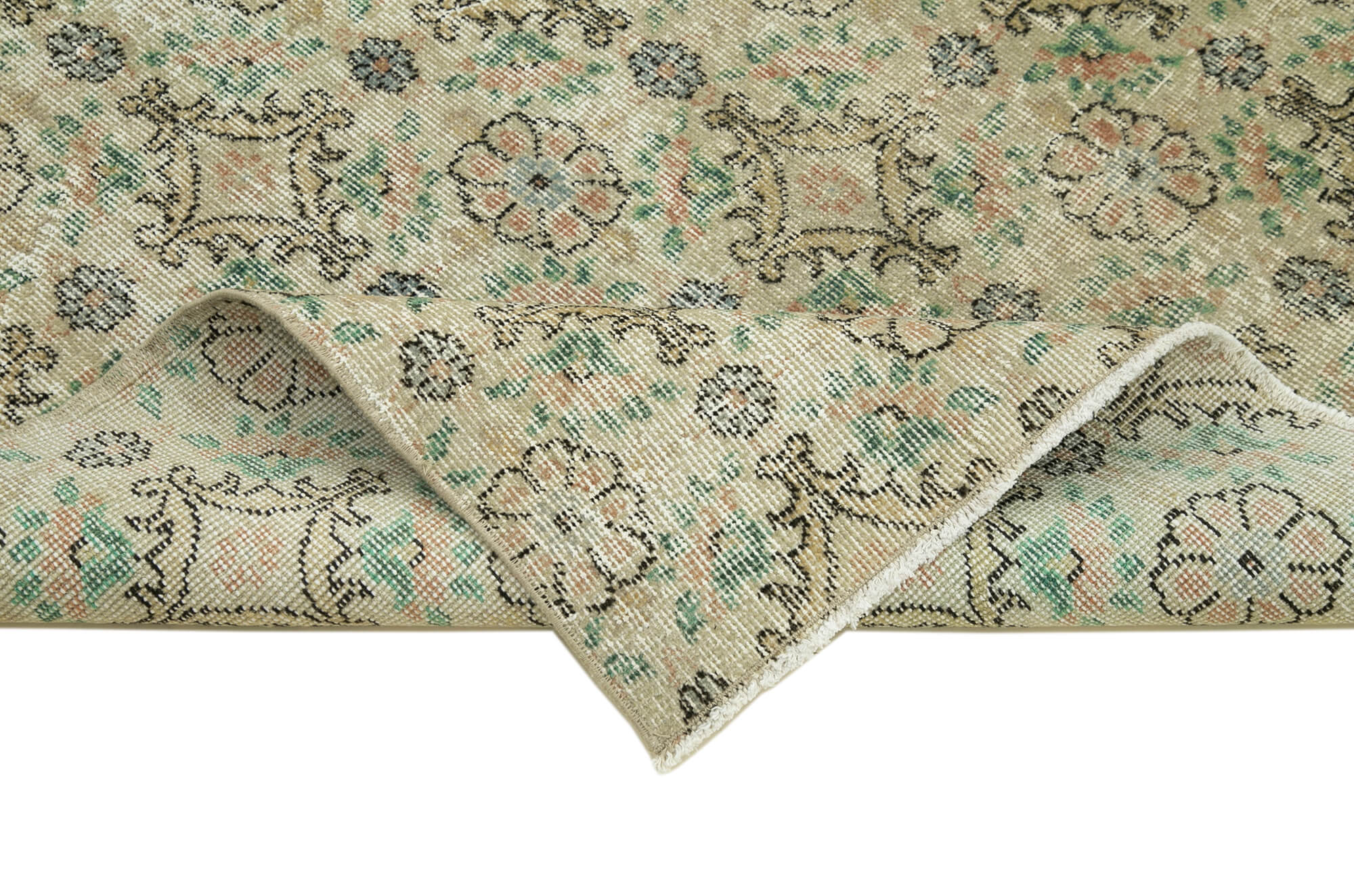 Handmade Area Rug – Overdyed Vintage Cotton Wool Blend, Soft Beige, 3'7''x6'7''