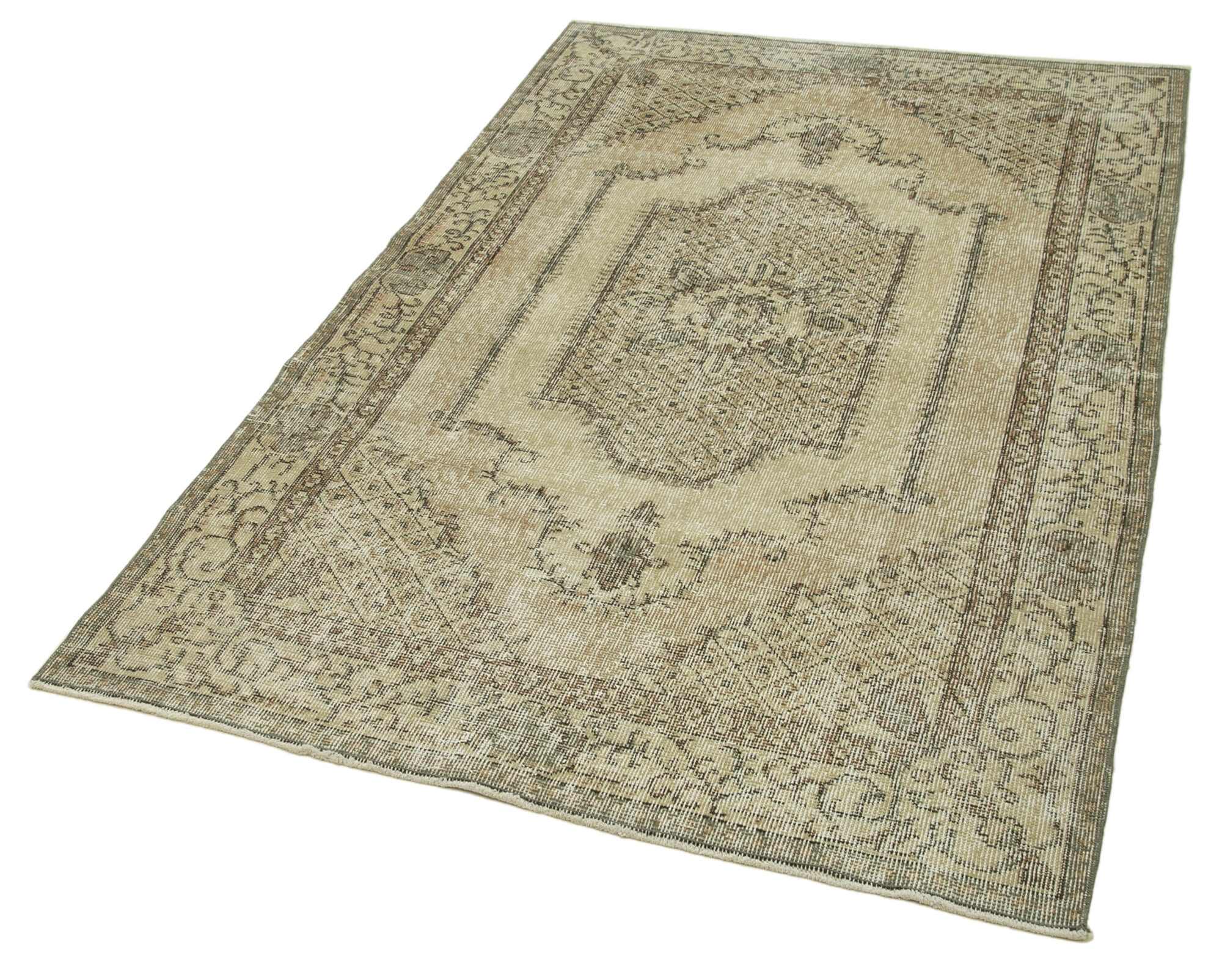 Vintage Handmade Area Rug – Overdyed Cotton Wool Rug 3'11''x6'6'' Beige Classic Woven Carpet