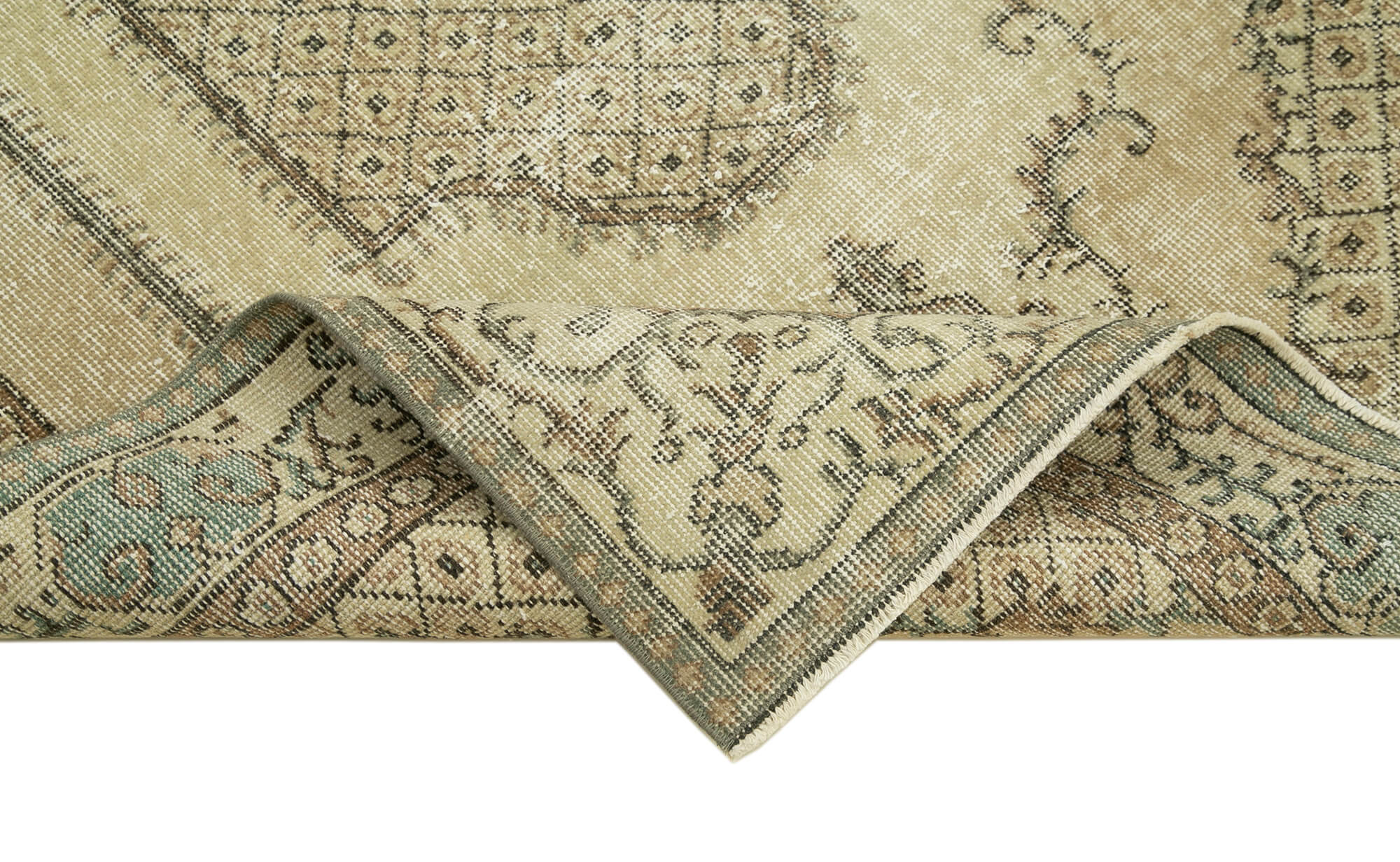 Vintage Handmade Area Rug – Overdyed Cotton Wool Rug 3'11''x6'6'' Beige Classic Woven Carpet