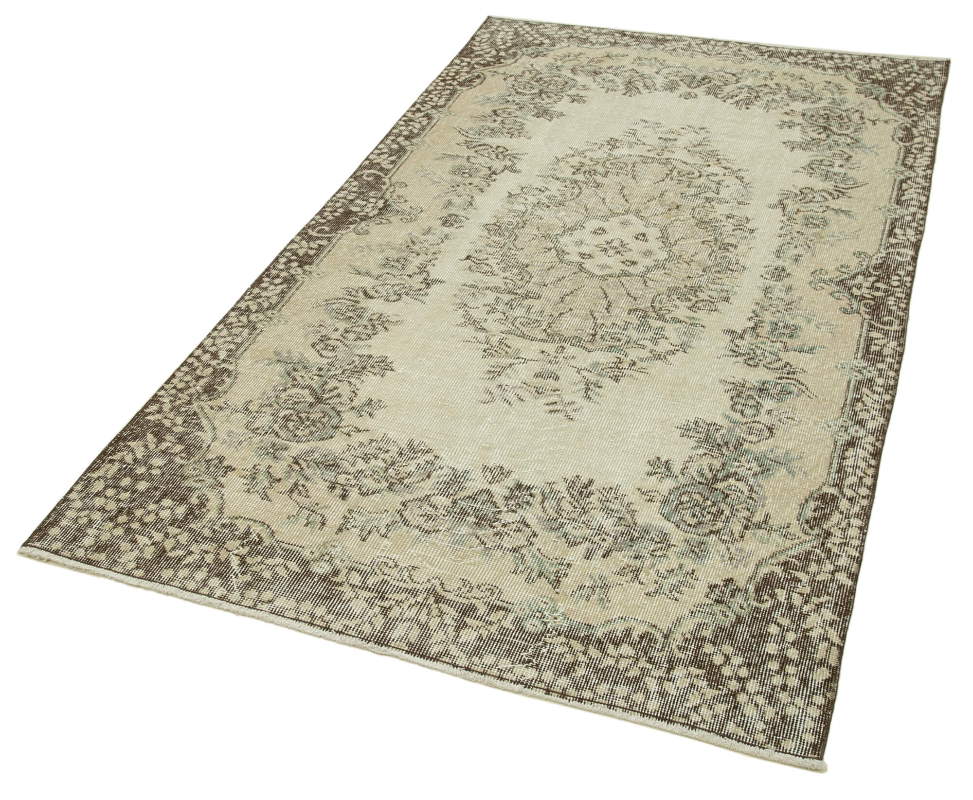 Handmade Area Rug - Overdyed Beige Vintage Cotton Wool Blend 3'9''x6'8''