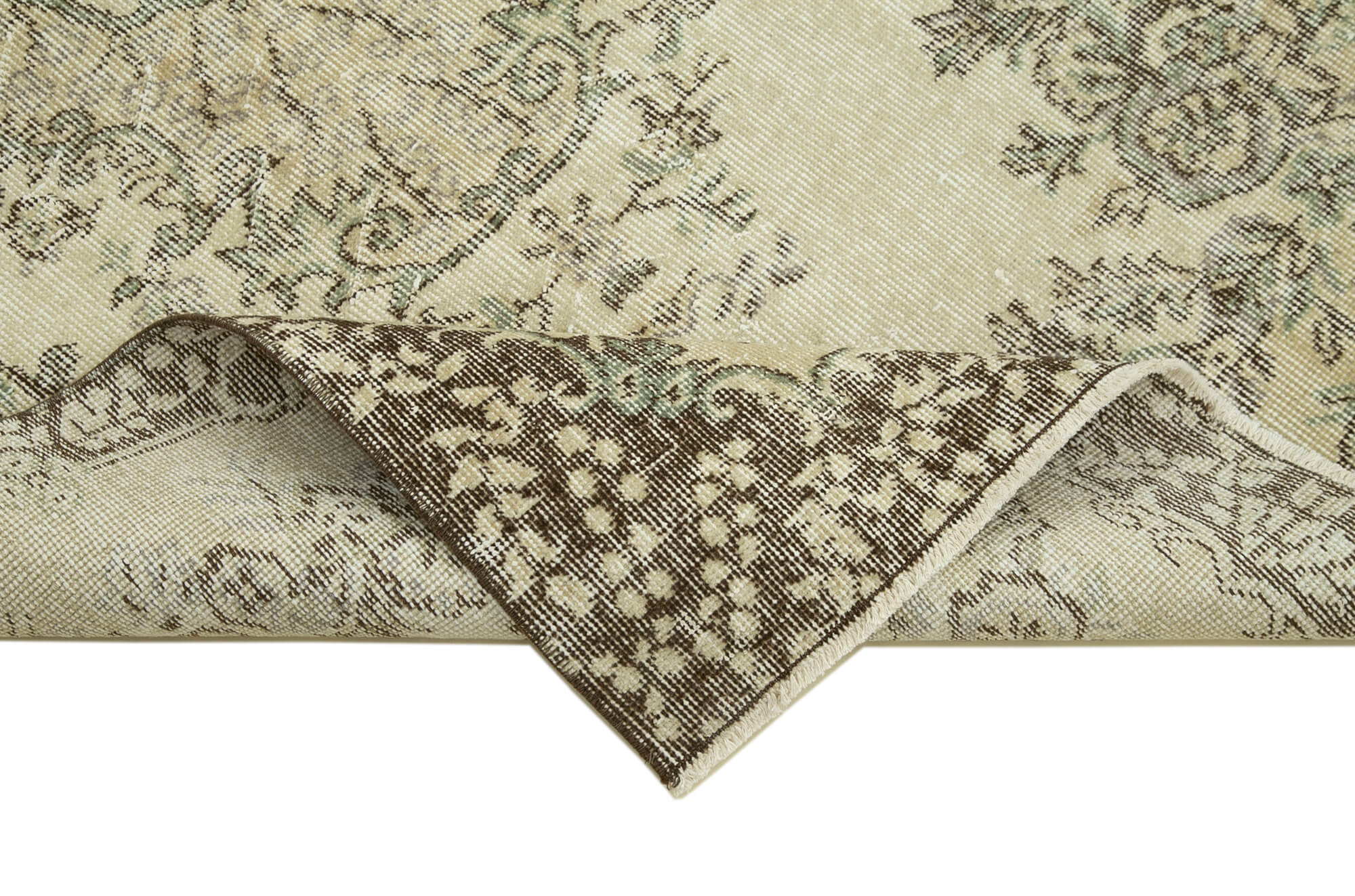 Handmade Area Rug - Overdyed Beige Vintage Cotton Wool Blend 3'9''x6'8''