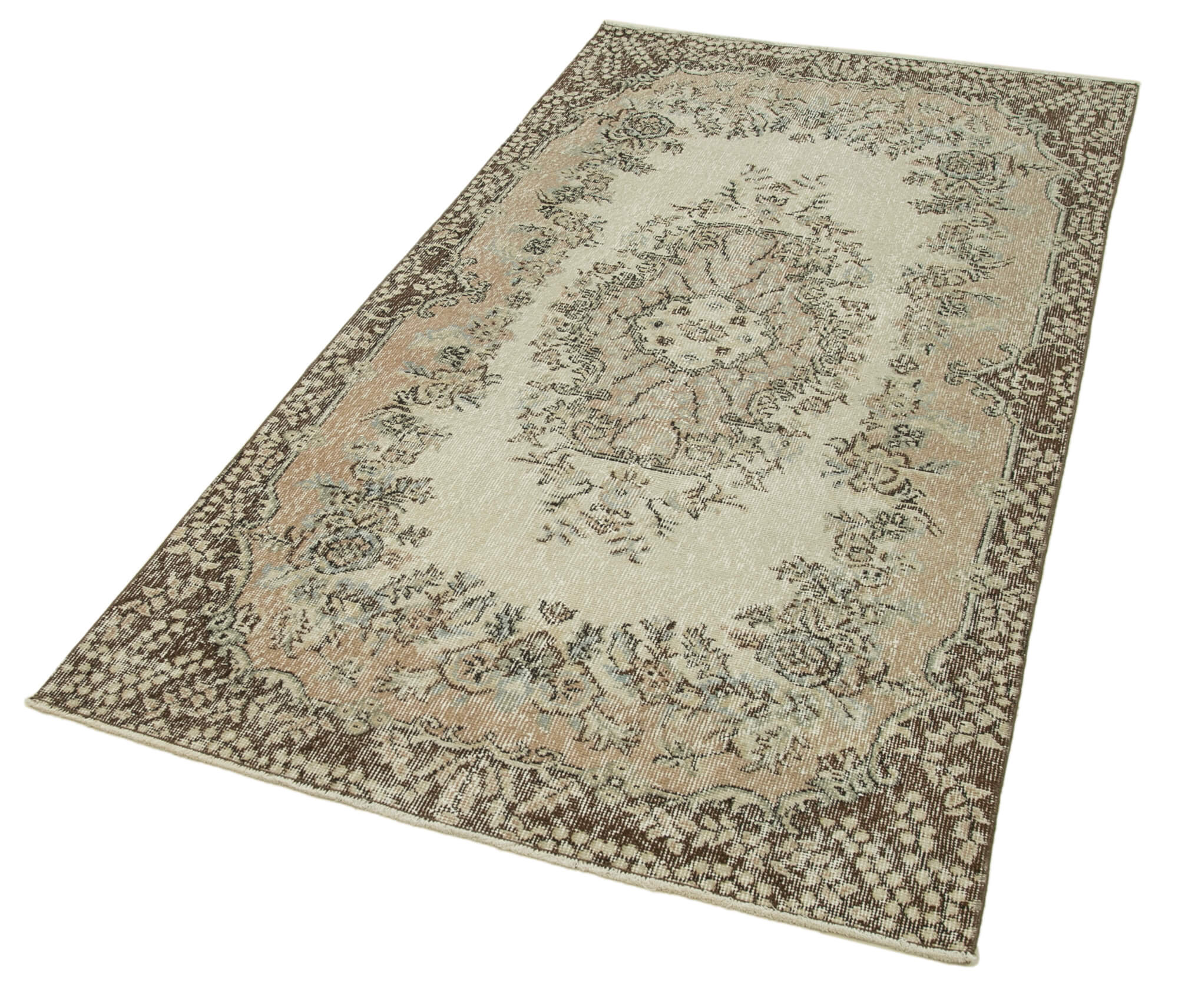 Vintage Wool Area Rug | Handcrafted Floor Covering, Overdyed Beige Carpet, 3'7" x 7'0"