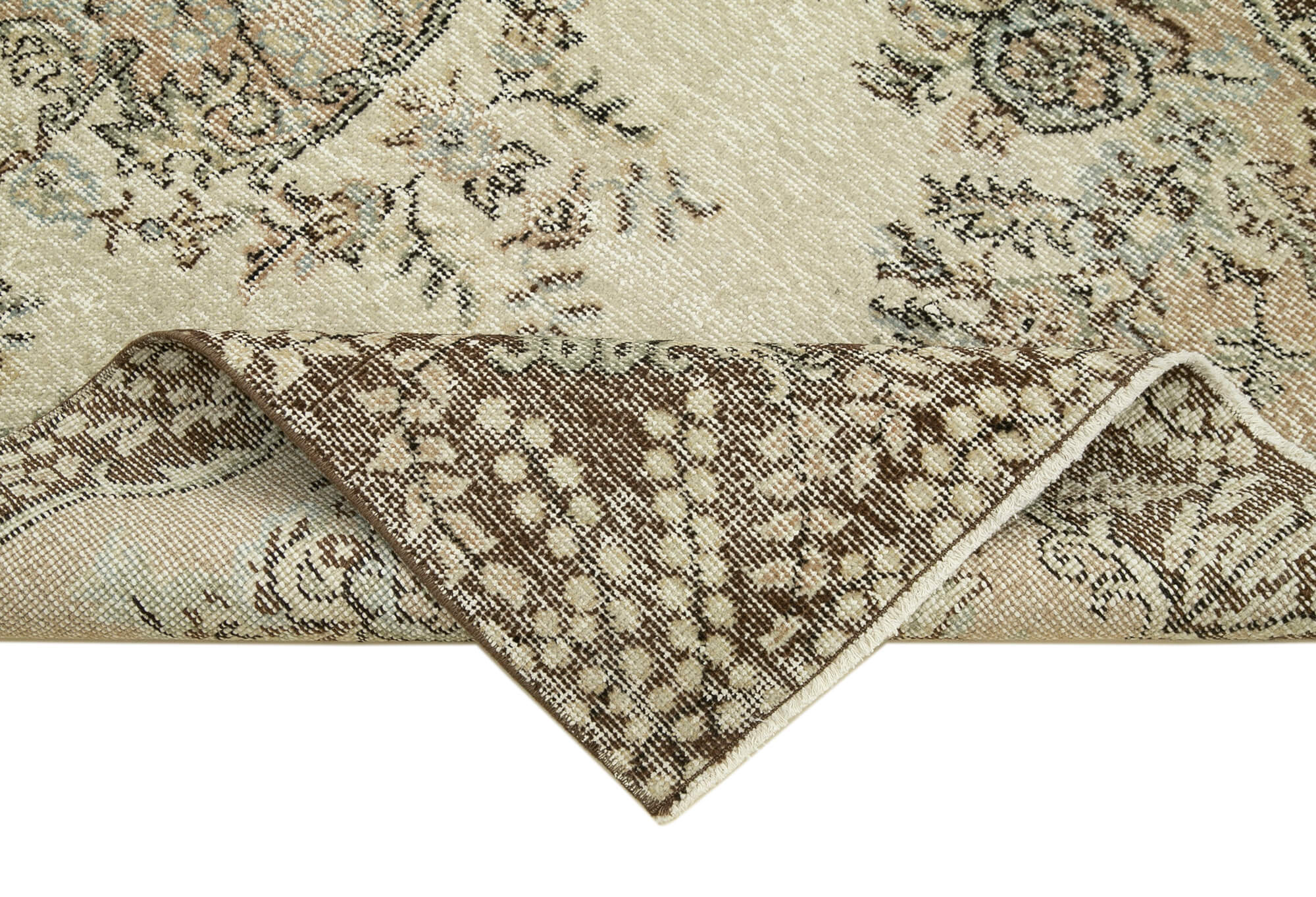 Vintage Wool Area Rug | Handcrafted Floor Covering, Overdyed Beige Carpet, 3'7" x 7'0"