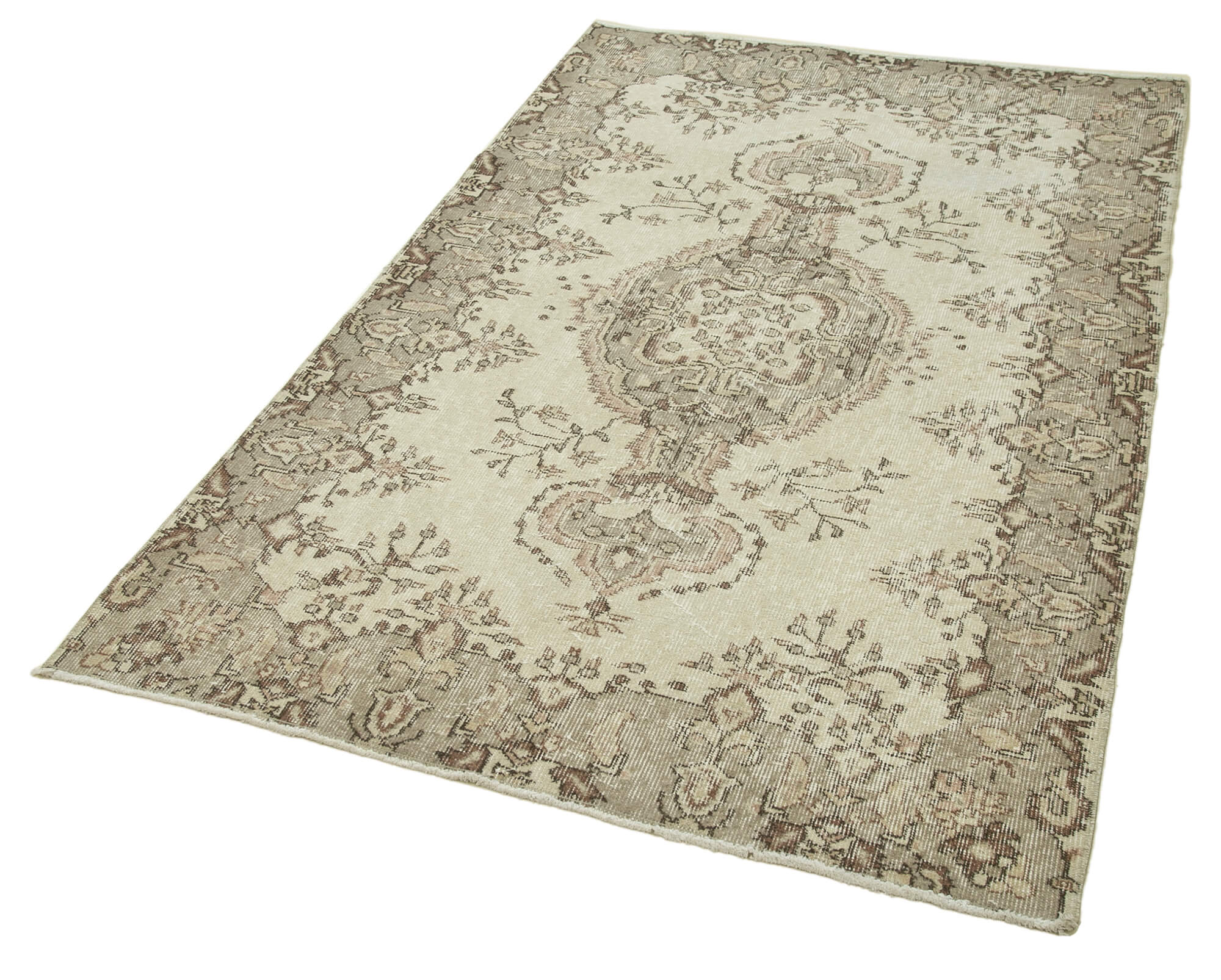 Vintage Wool Area Rug – Handmade Cotton Rug, Overdyed Beige Carpet 3x6