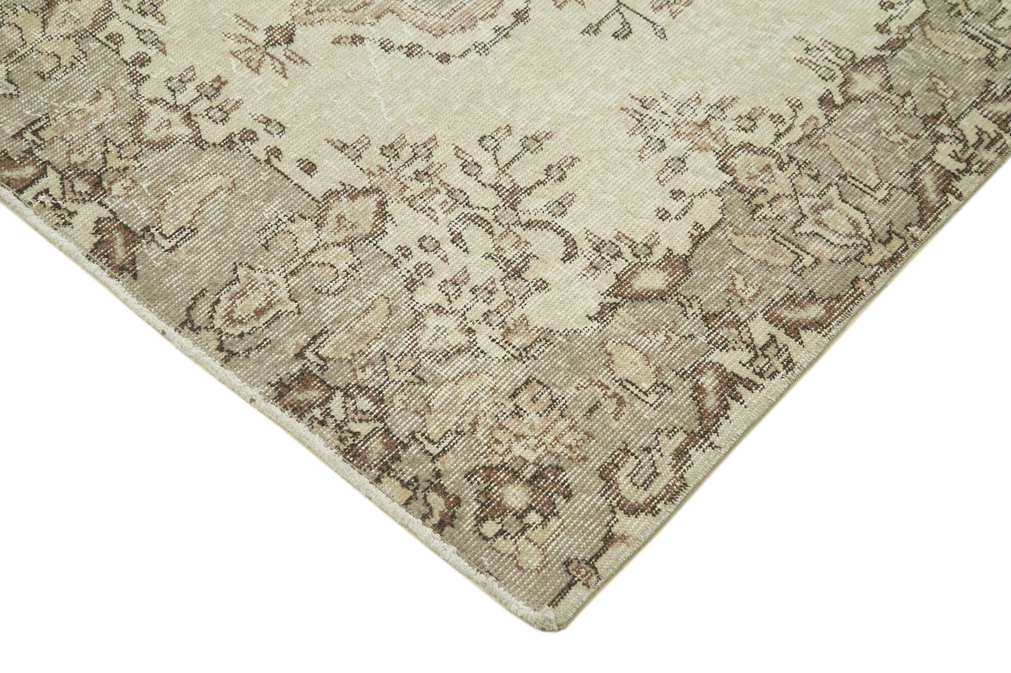 Vintage Wool Area Rug – Handmade Cotton Rug, Overdyed Beige Carpet 3x6