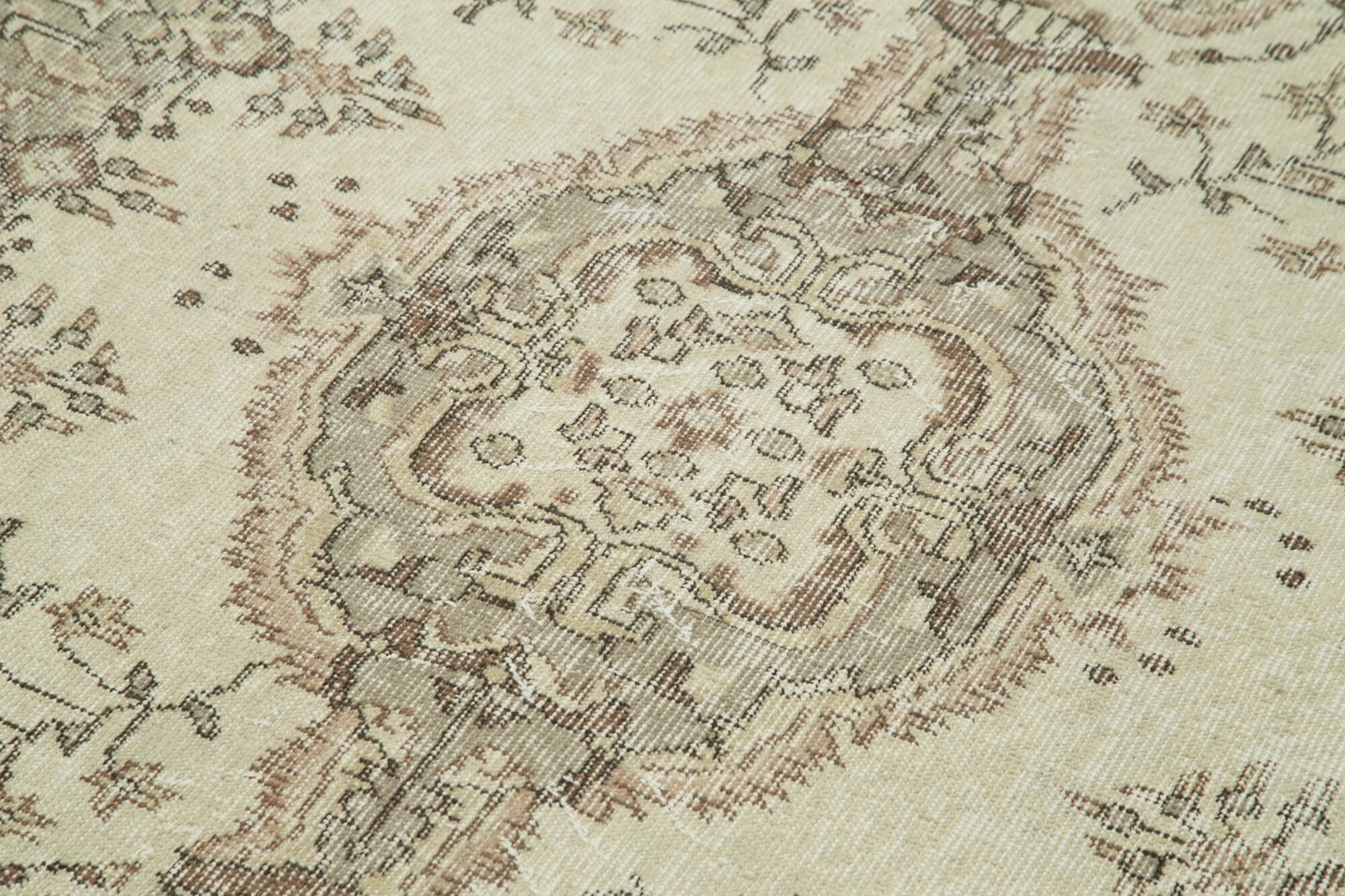 Vintage Wool Area Rug – Handmade Cotton Rug, Overdyed Beige Carpet 3x6