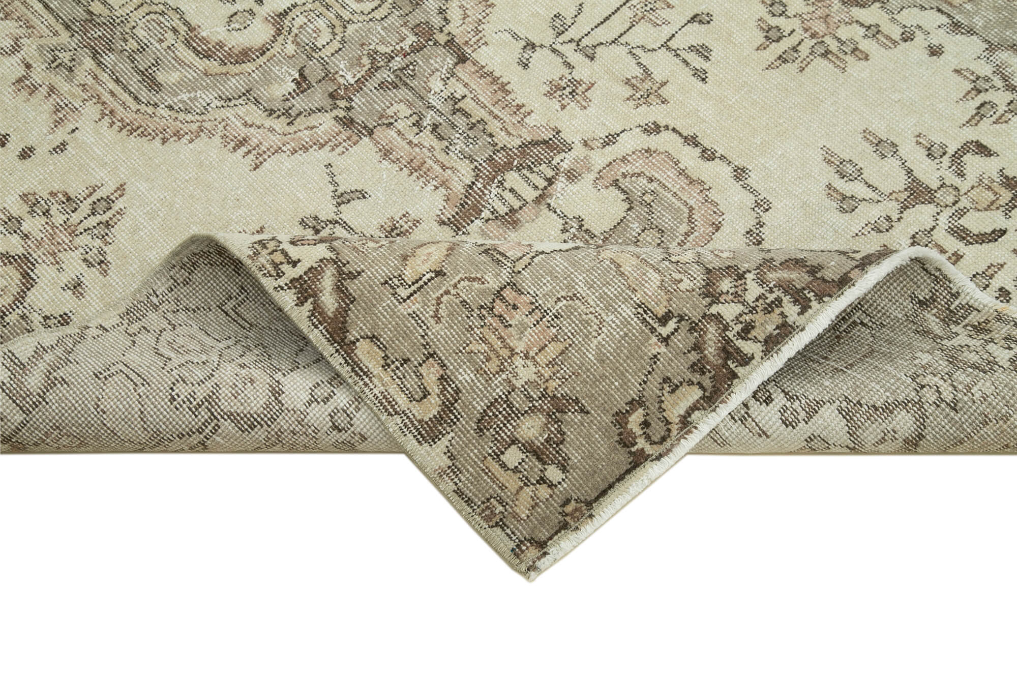 Vintage Wool Area Rug – Handmade Cotton Rug, Overdyed Beige Carpet 3x6