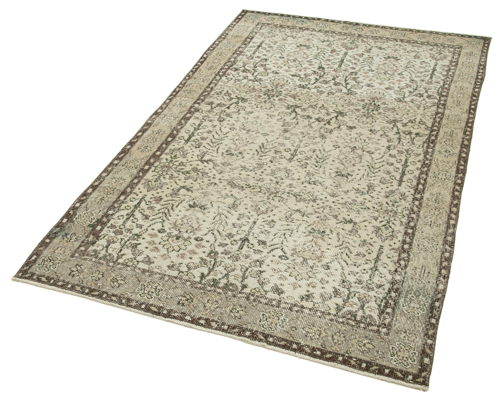 Vintage Area Rug – Handmade Wool Rug Cotton Wool Carpet 3'10''x6'8'' Soft Beige