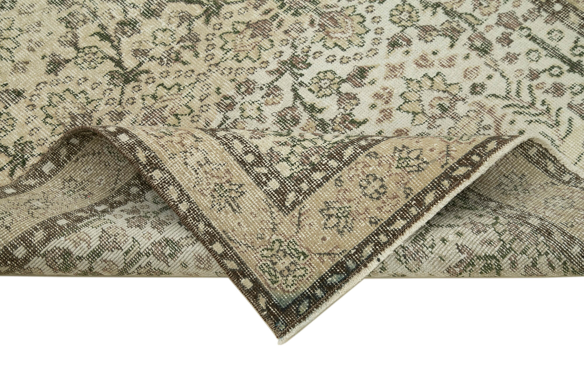 Vintage Area Rug – Handmade Wool Rug Cotton Wool Carpet 3'10''x6'8'' Soft Beige