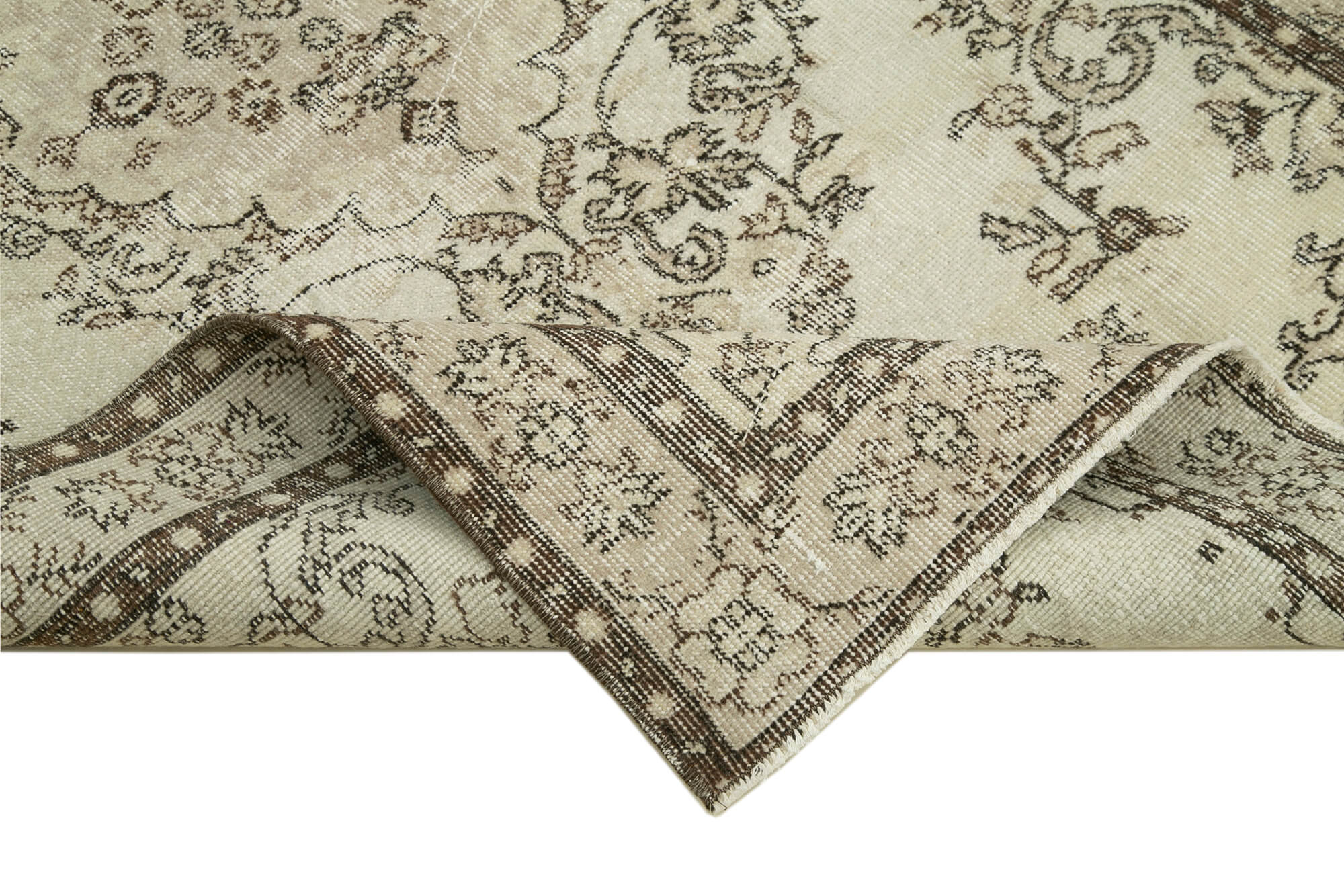 Handmade Area Rug – Overdyed Vintage Cotton Wool Carpet 3'10'' x 6'7'' Beige