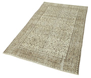 Handmade Vintage Area Rug – Overdyed Turkish Cotton Wool Rug 3'8''x6'8'' Beige
