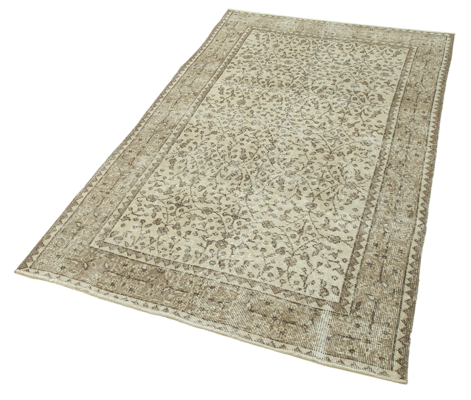 Handmade Vintage Area Rug – Overdyed Turkish Cotton Wool Rug 3'8''x6'8'' Beige