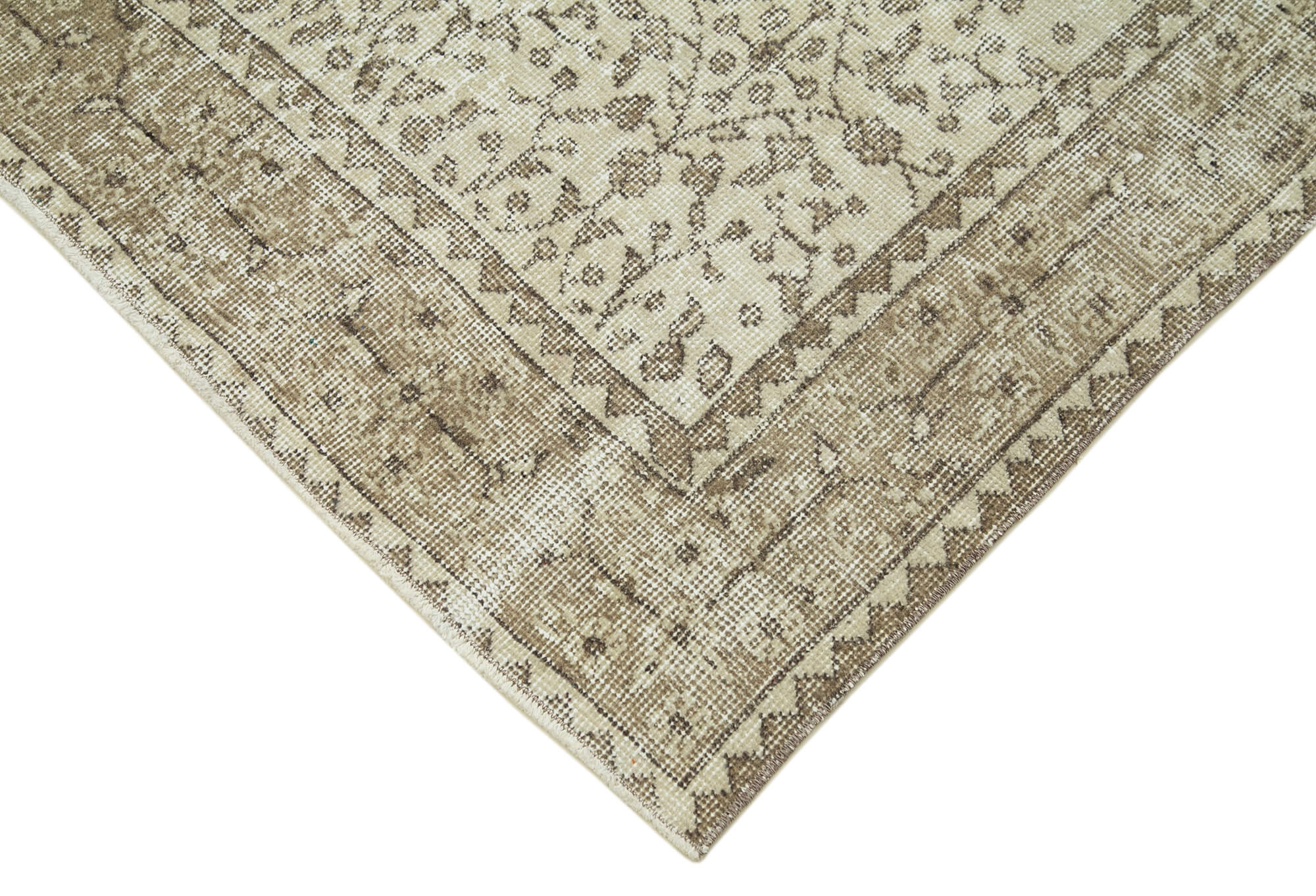 Handmade Vintage Area Rug – Overdyed Turkish Cotton Wool Rug 3'8''x6'8'' Beige