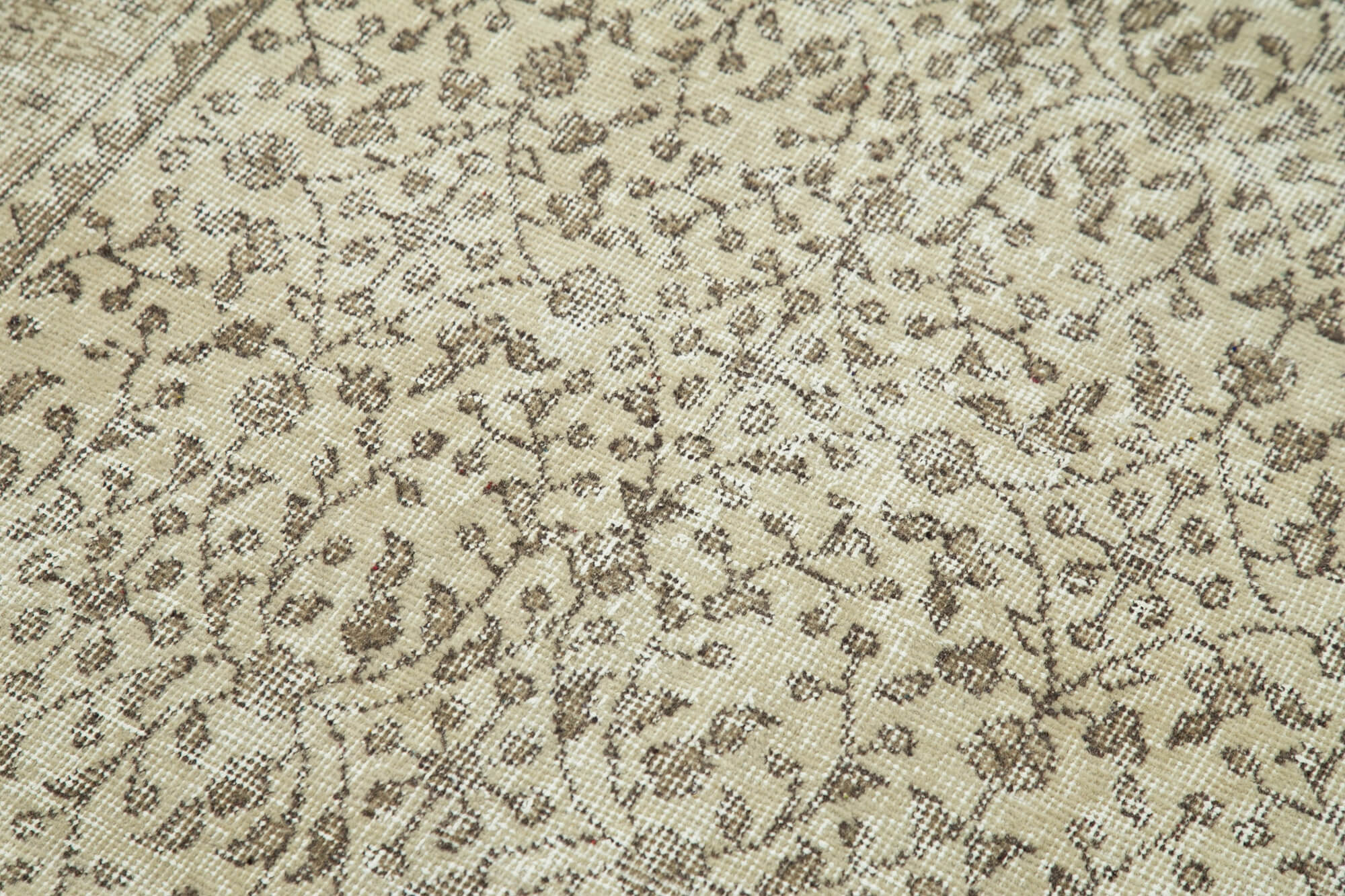 Handmade Vintage Area Rug – Overdyed Turkish Cotton Wool Rug 3'8''x6'8'' Beige