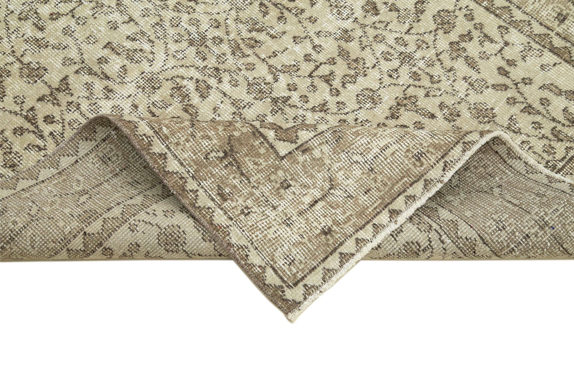 Handmade Vintage Area Rug – Overdyed Turkish Cotton Wool Rug 3'8''x6'8'' Beige