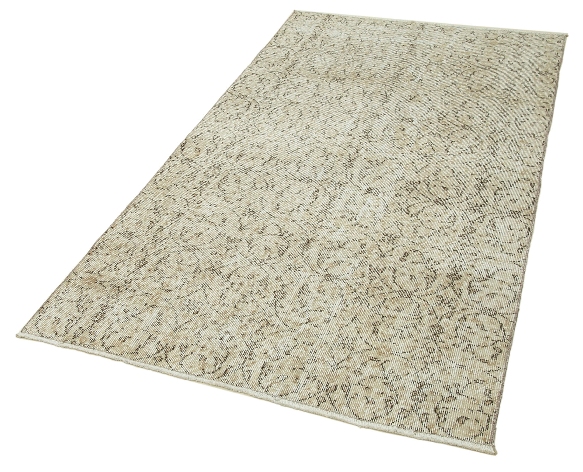 Handmade Vintage Area Rug – Overdyed Wool Rug | Beige Cotton Wool Carpet 3'8''x6'9''
