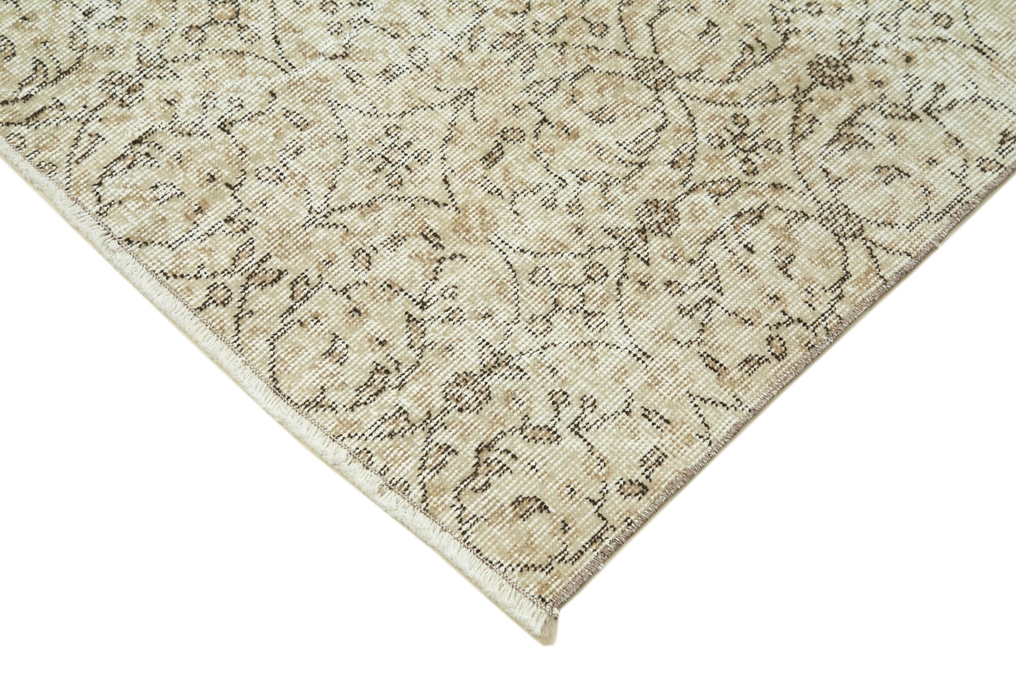 Handmade Vintage Area Rug – Overdyed Wool Rug | Beige Cotton Wool Carpet 3'8''x6'9''