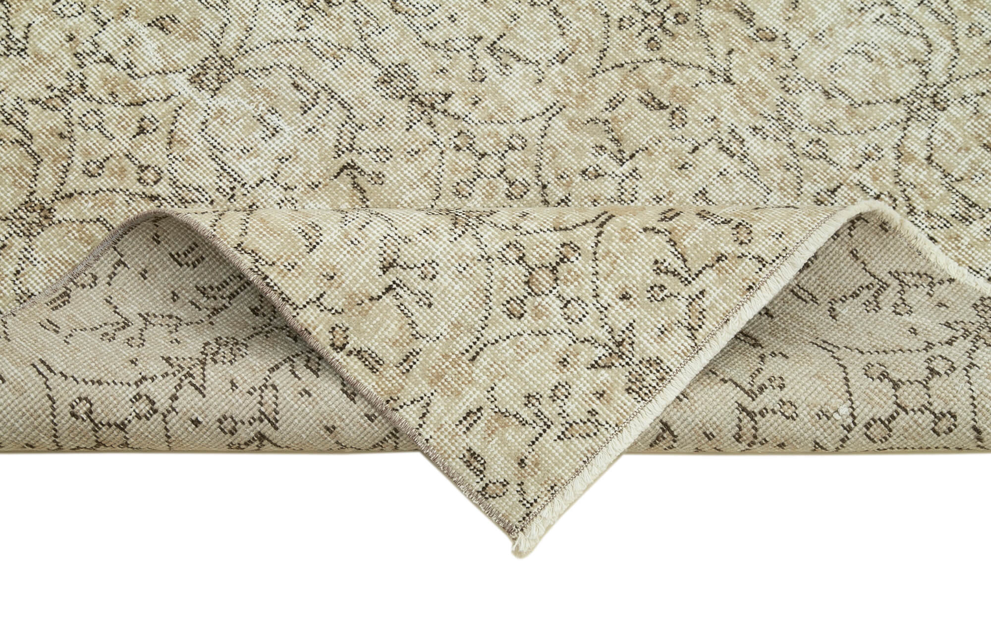 Handmade Vintage Area Rug – Overdyed Wool Rug | Beige Cotton Wool Carpet 3'8''x6'9''