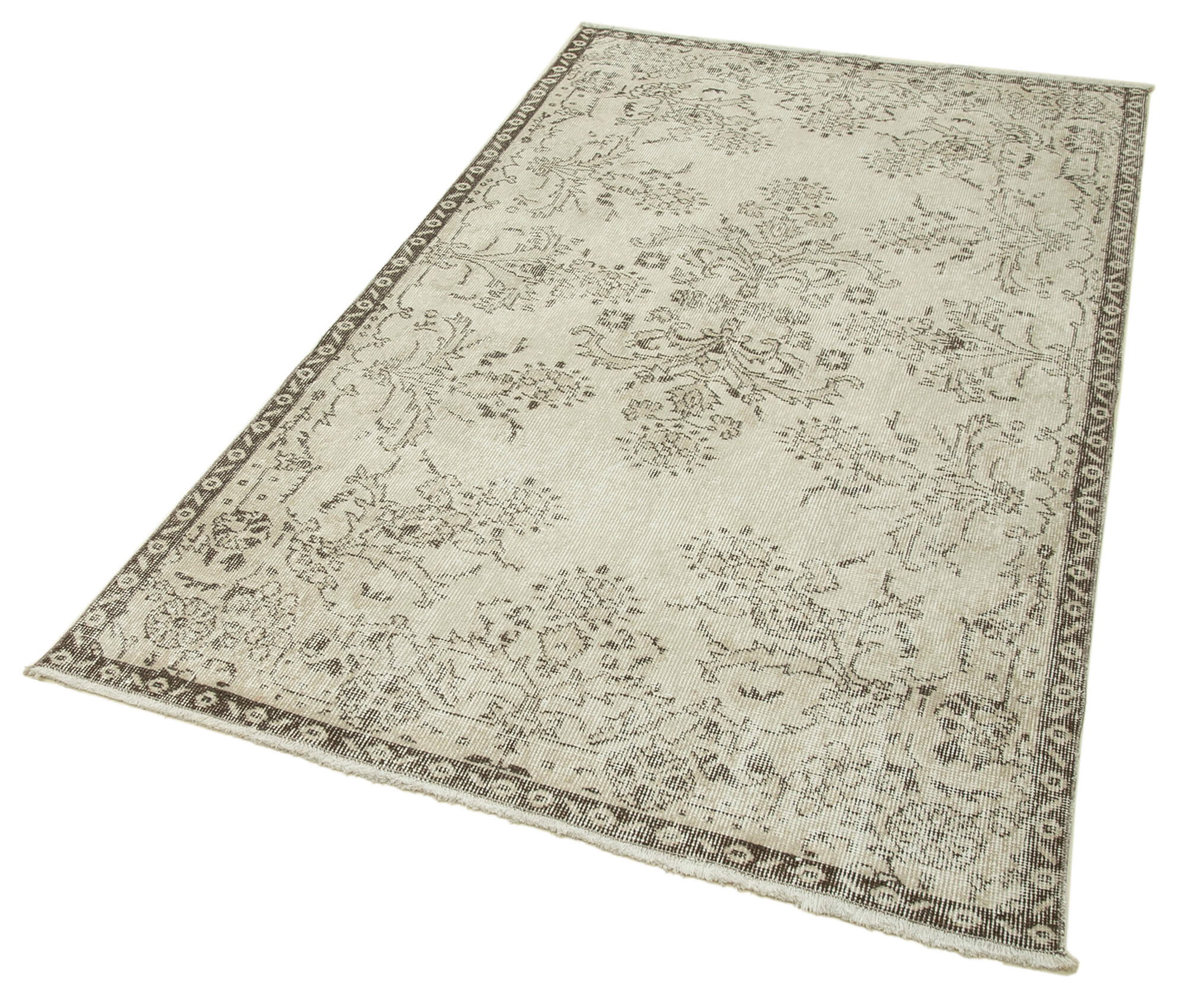 Vintage Handmade Area Rug – Overdyed Cotton Wool Carpet 3'10''x6'11'' Beige