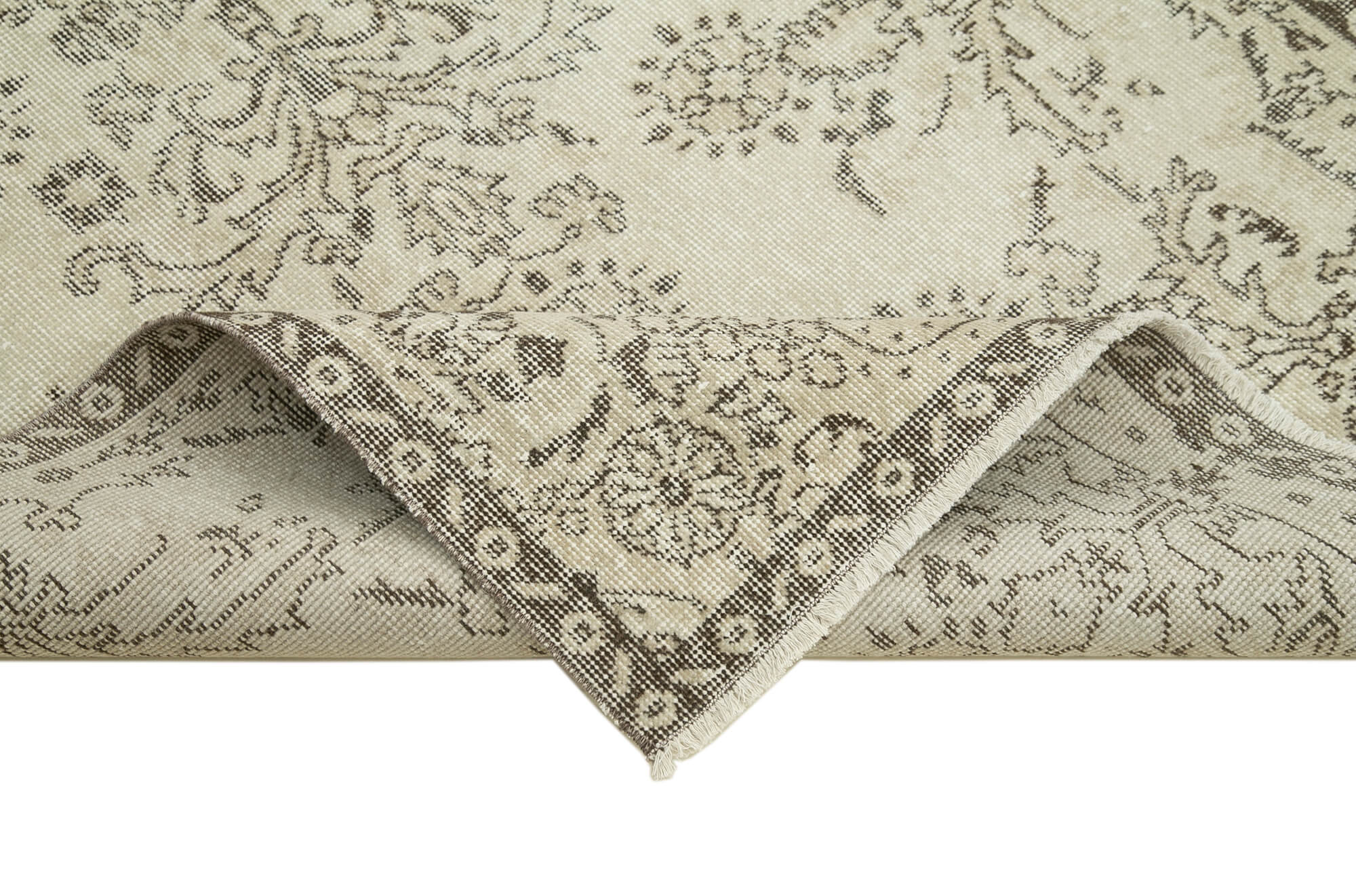 Vintage Handmade Area Rug – Overdyed Cotton Wool Carpet 3'10''x6'11'' Beige