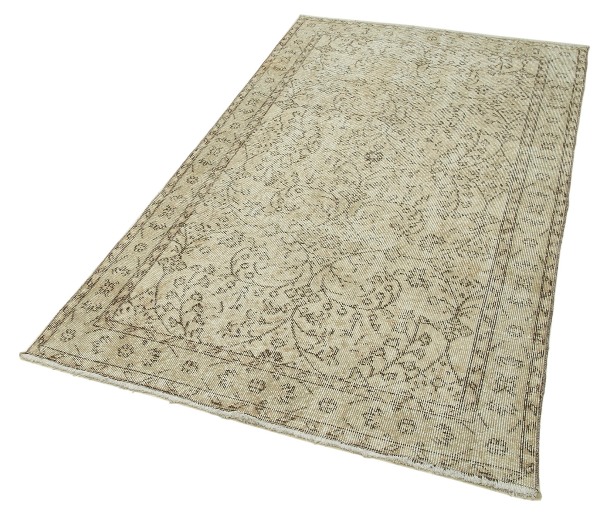Vintage Wool Area Rug - Hand Woven Rug, Overdyed Beige Turkish Carpet 3'8''x6'10''