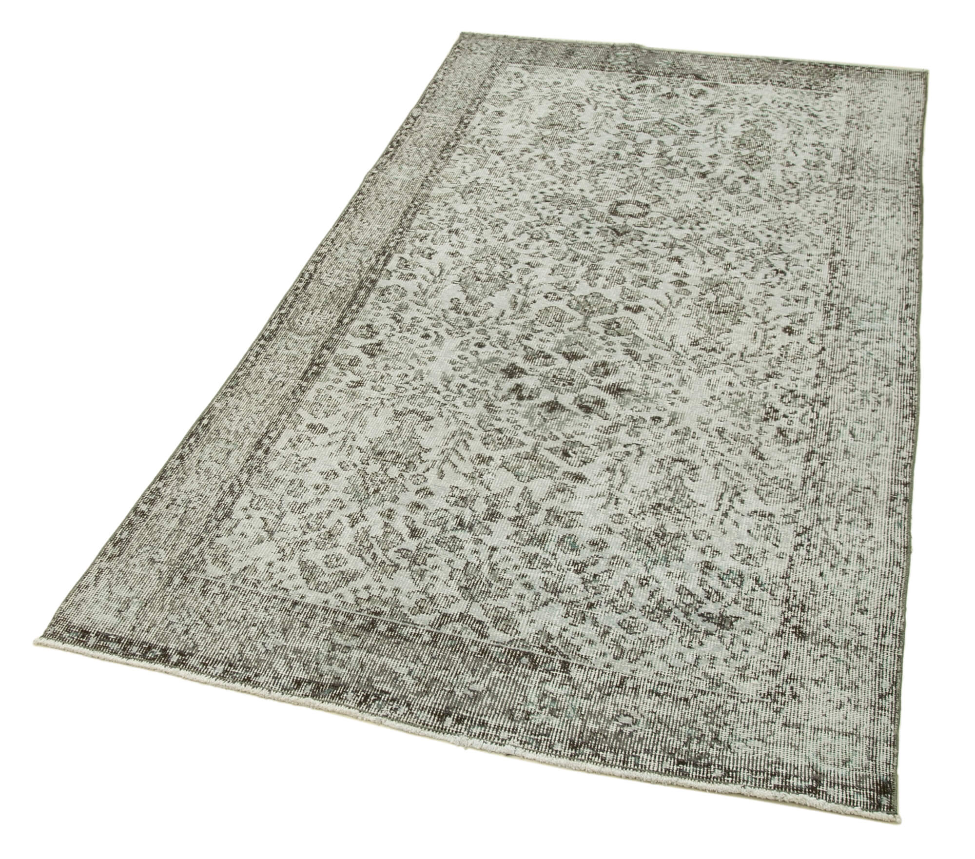 Handmade Vintage Area Rug - Overdyed Wool Rug 3x7 Grey Vintage Style Carpet