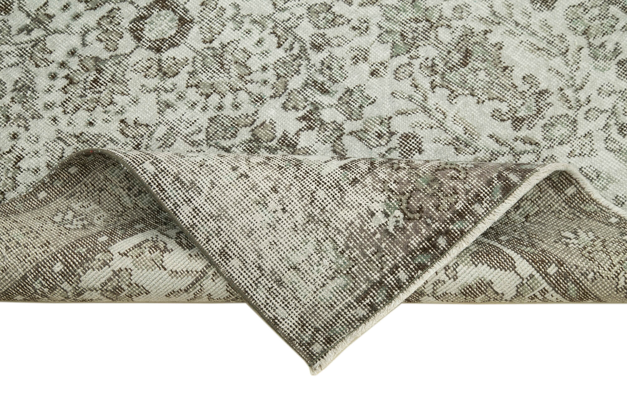 Handmade Vintage Area Rug - Overdyed Wool Rug 3x7 Grey Vintage Style Carpet