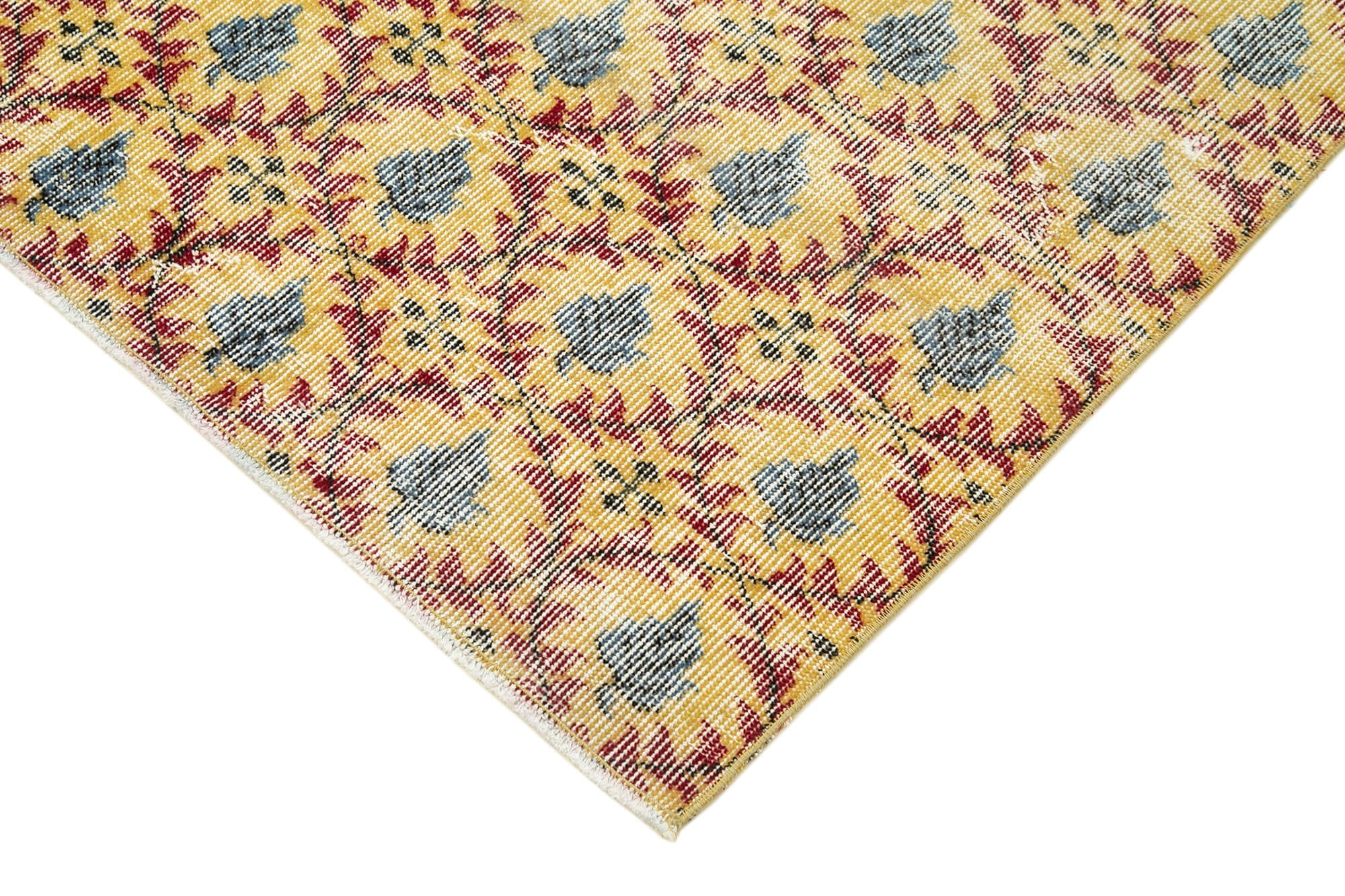 Handmade Vintage Area Rug – Overdyed Wool Rug | Yellow 3'10''x7'0'' Cotton Blend