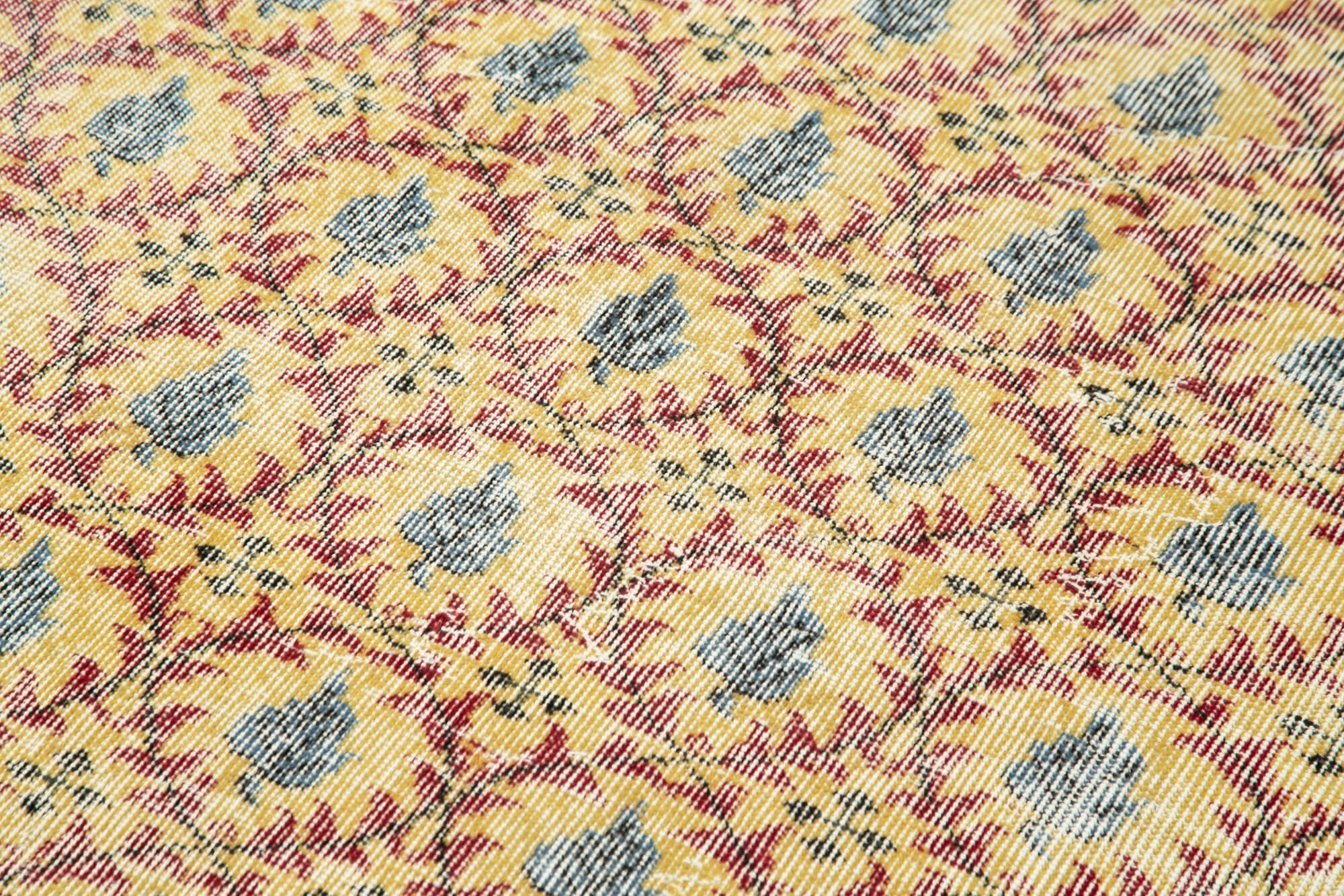 Handmade Vintage Area Rug – Overdyed Wool Rug | Yellow 3'10''x7'0'' Cotton Blend