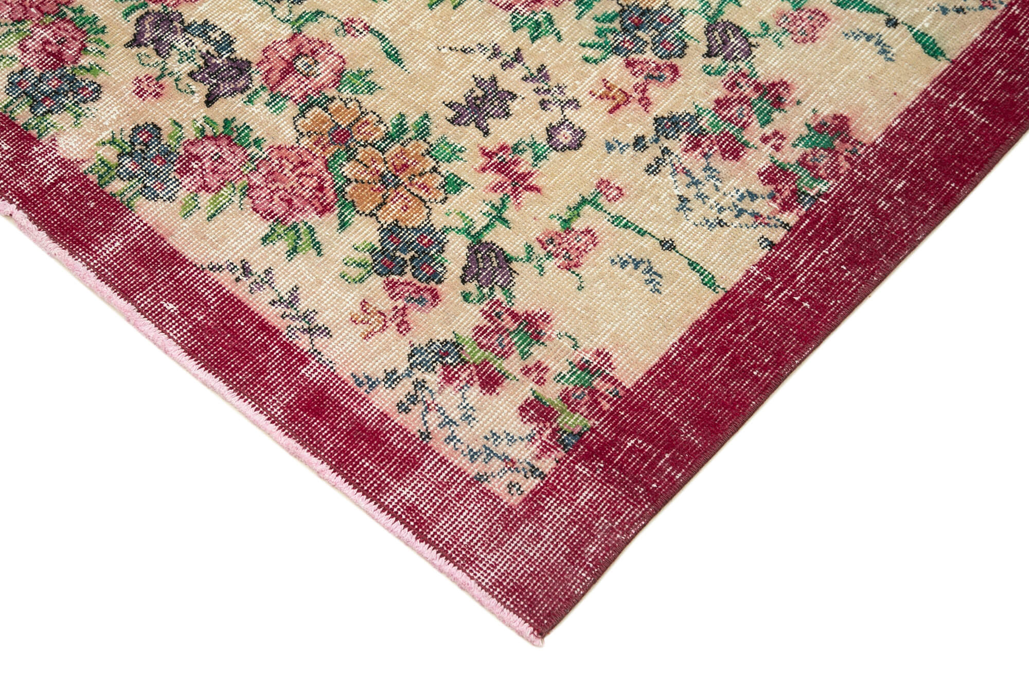 Vintage Area Rug - Handmade Wool Rug Overdyed Red Cotton Wool Carpet 4'0''x6'11''