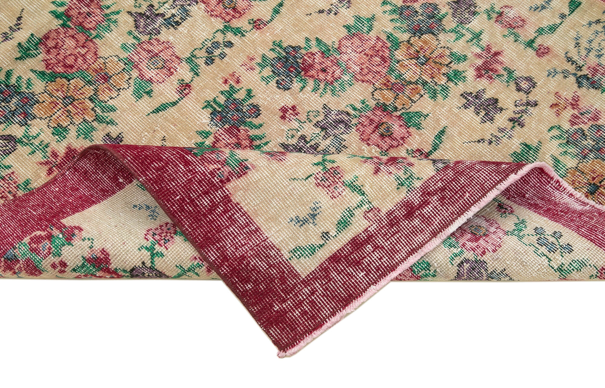 Vintage Area Rug - Handmade Wool Rug Overdyed Red Cotton Wool Carpet 4'0''x6'11''