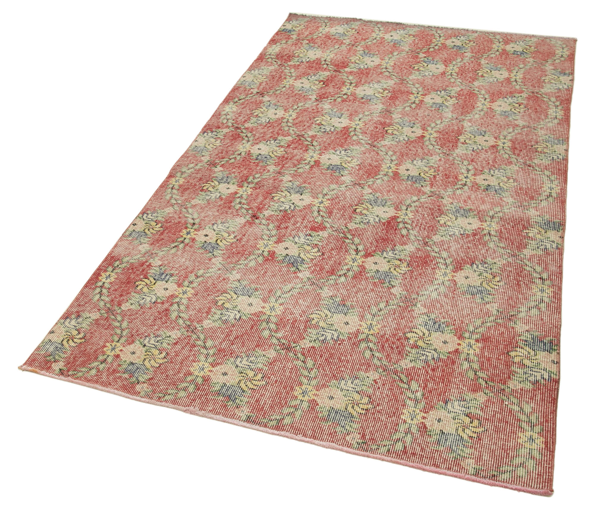 Vintage Area Rug – Handmade Wool Rug Overdyed Red Turkish Hand Knotted 3'10''x7'3''