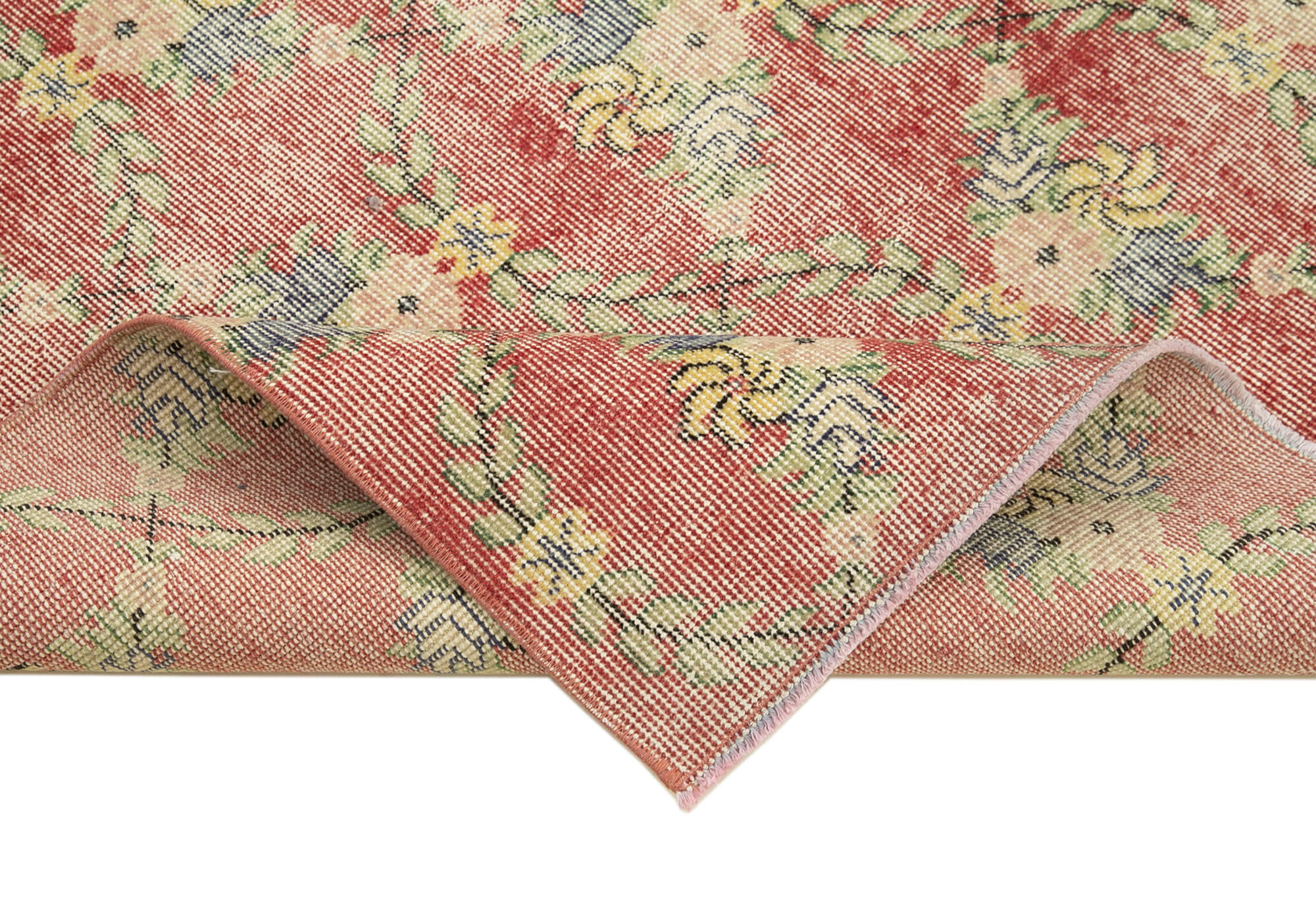 Vintage Area Rug – Handmade Wool Rug Overdyed Red Turkish Hand Knotted 3'10''x7'3''