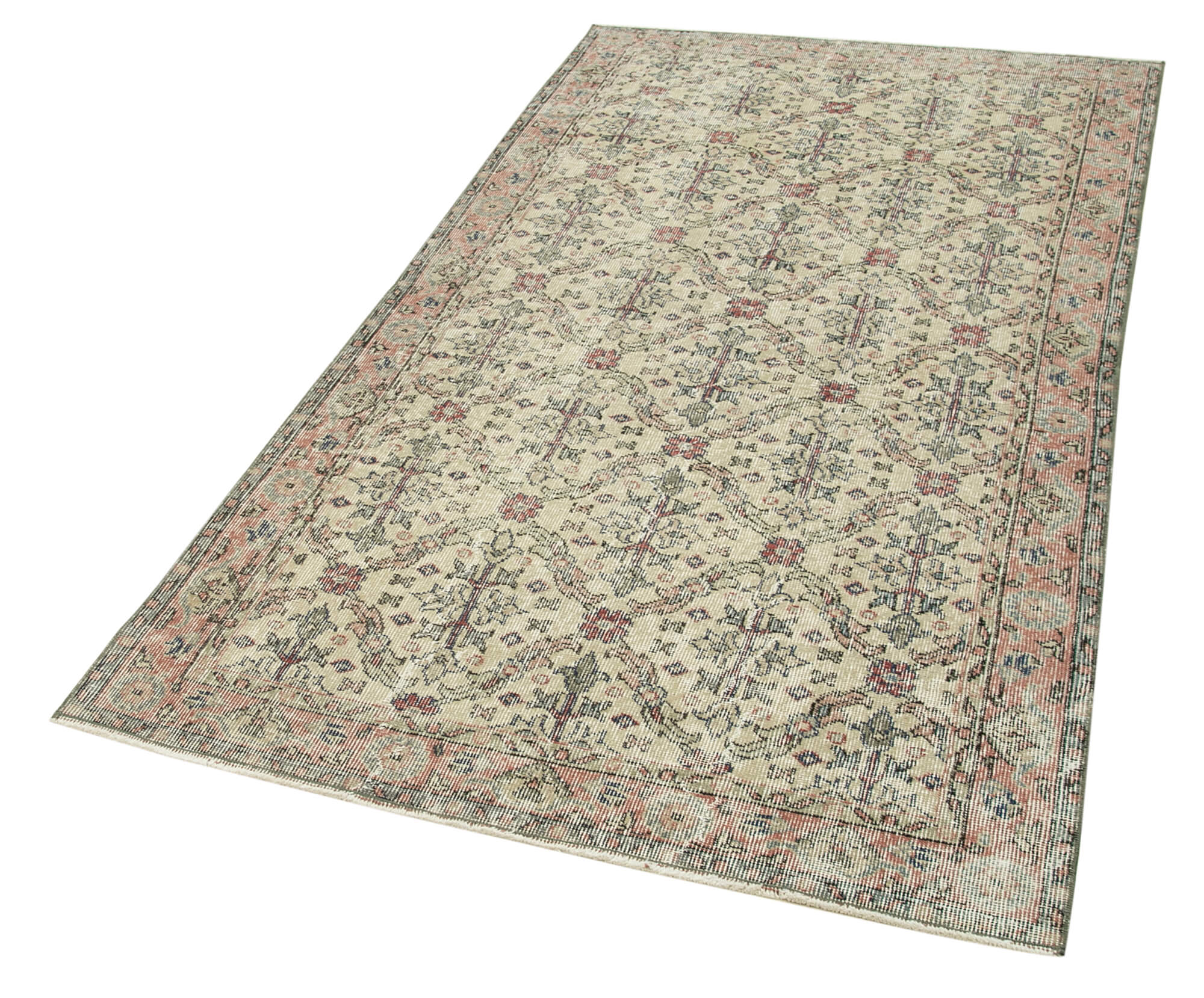 Vintage Wool Area Rug – Handmade Cotton Rug, Overdyed Beige Carpet 3'9''x7'0''