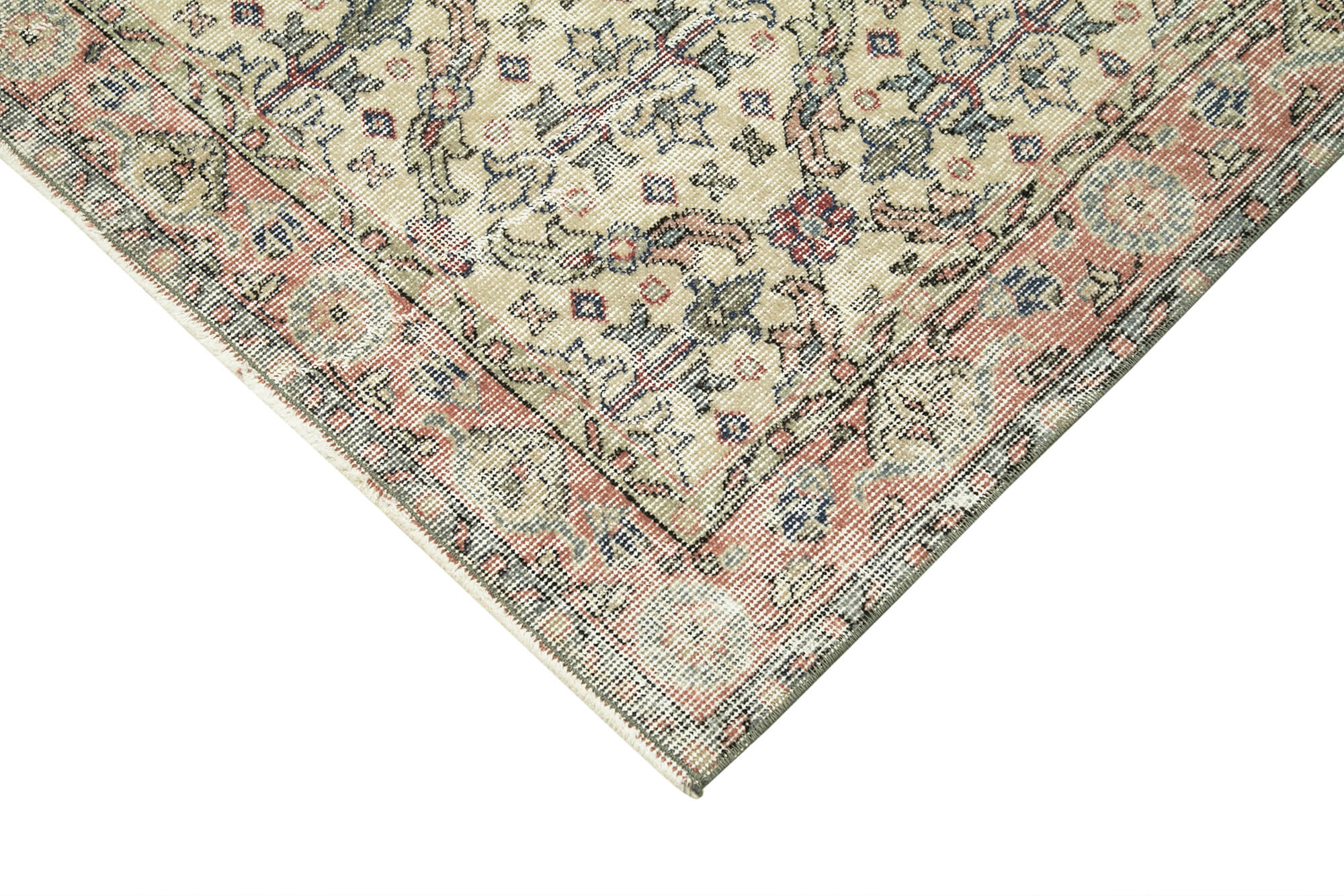 Vintage Wool Area Rug – Handmade Cotton Rug, Overdyed Beige Carpet 3'9''x7'0''