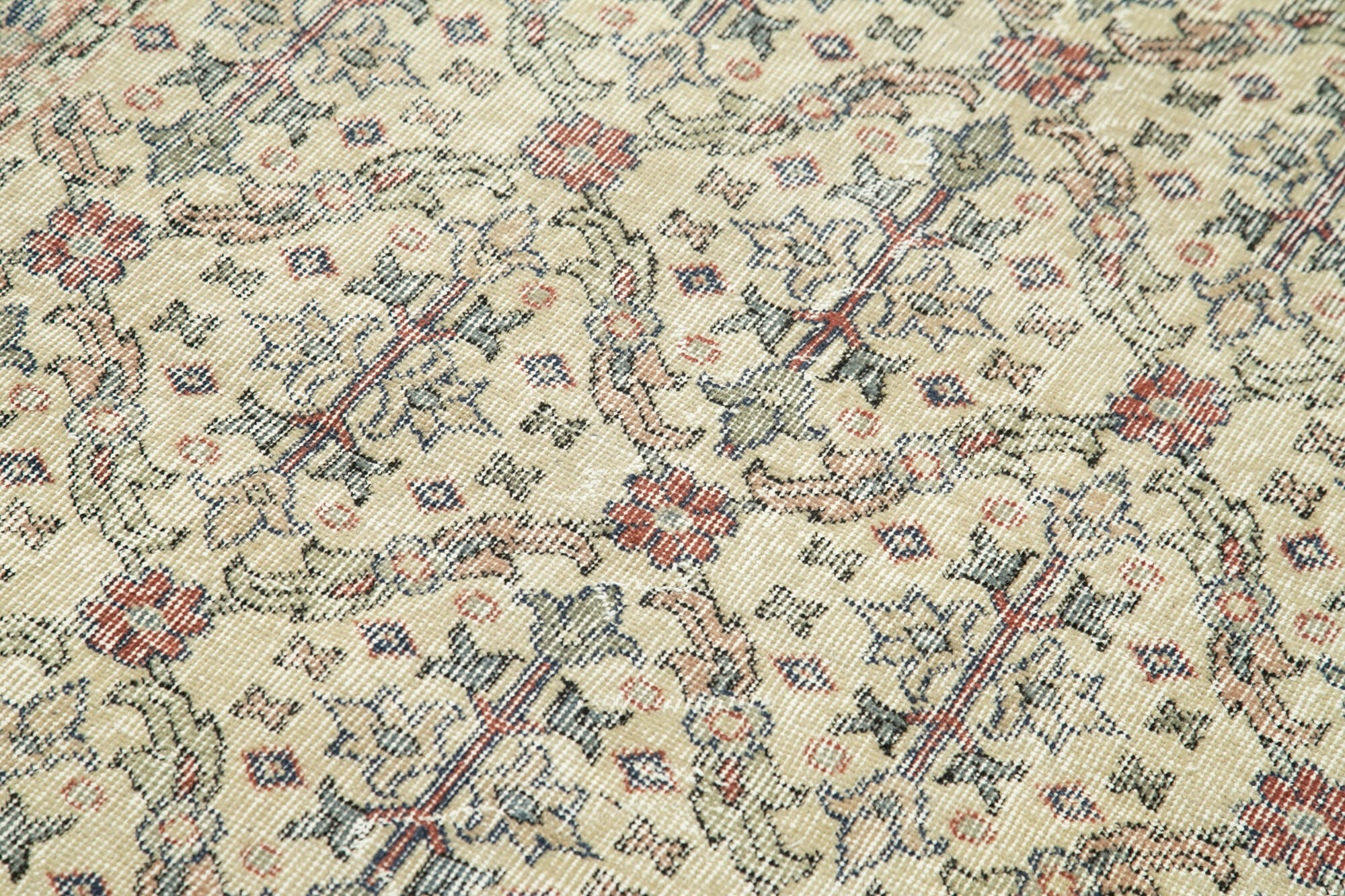 Vintage Wool Area Rug – Handmade Cotton Rug, Overdyed Beige Carpet 3'9''x7'0''